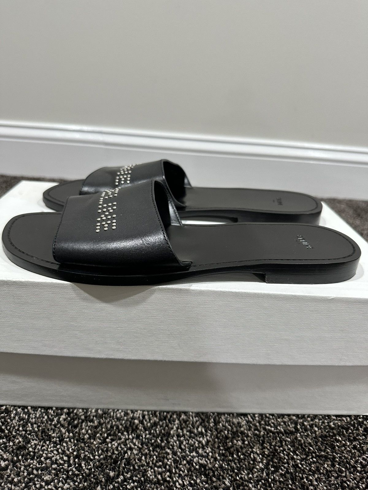 Celine × Hedi Slimane Celine x Hedi Slimane Studded Logo Black Leather Sandal Size US 9 / EU 42 - 3 Thumbnail