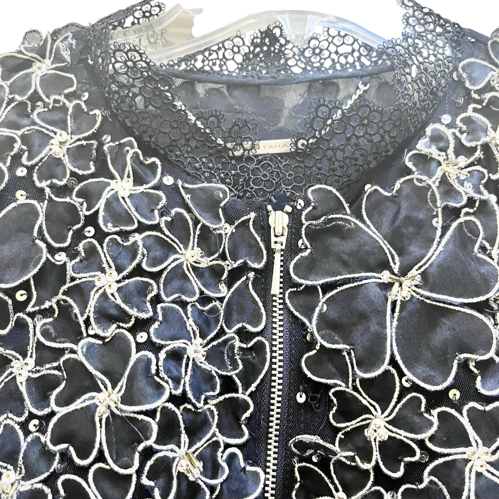 Elie Tahari Elie Tahari Navy Silver Floral Sheer Silk Bomber Jacket Size M / US 6-8 / IT 42-44 - 2 Thumbnail