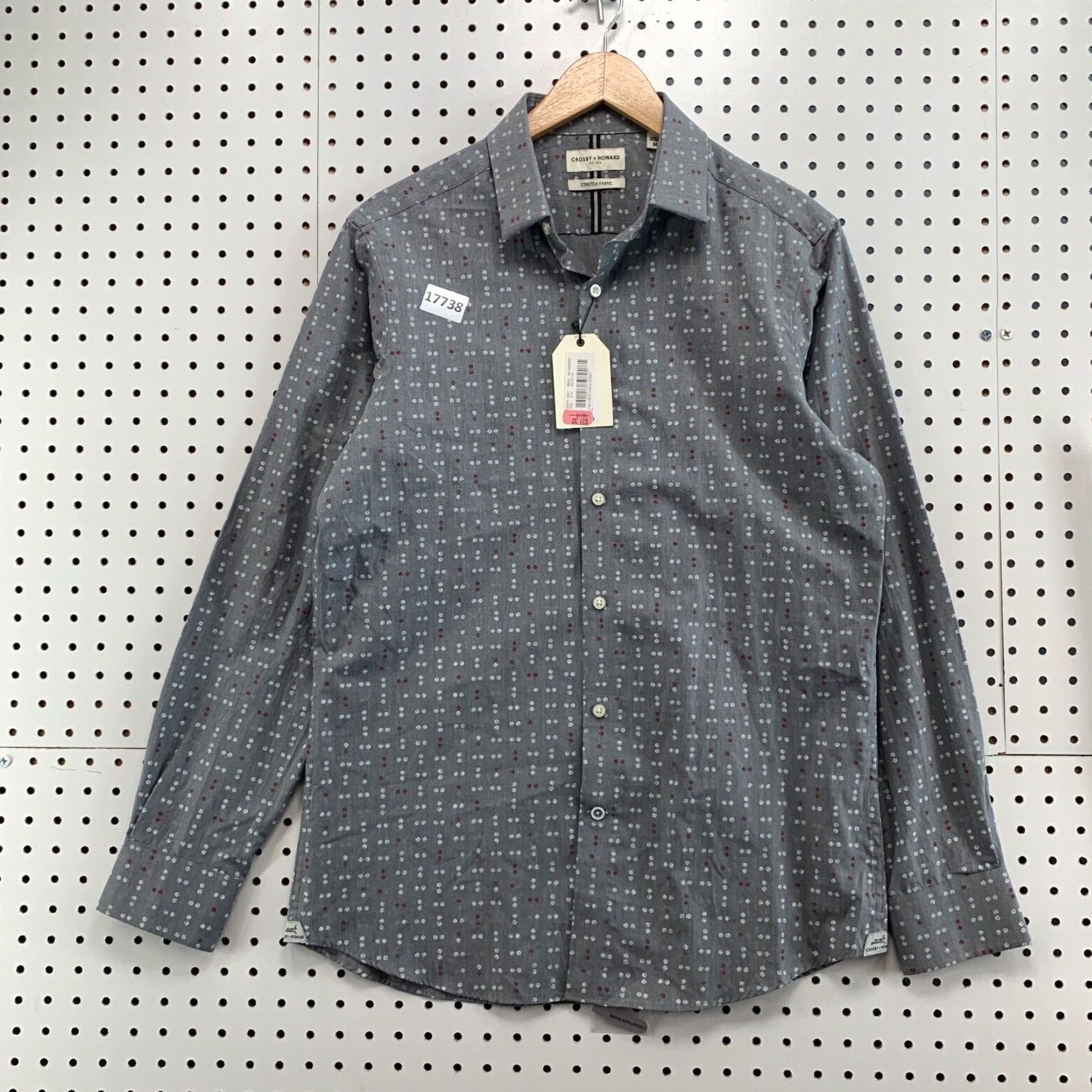 Vintage Crosby & Howard Button-Up Shirt Mens Medium Gray Stretch Polka Dot Adult M Men Size US M / EU 48-50 / 2 - 4 Thumbnail