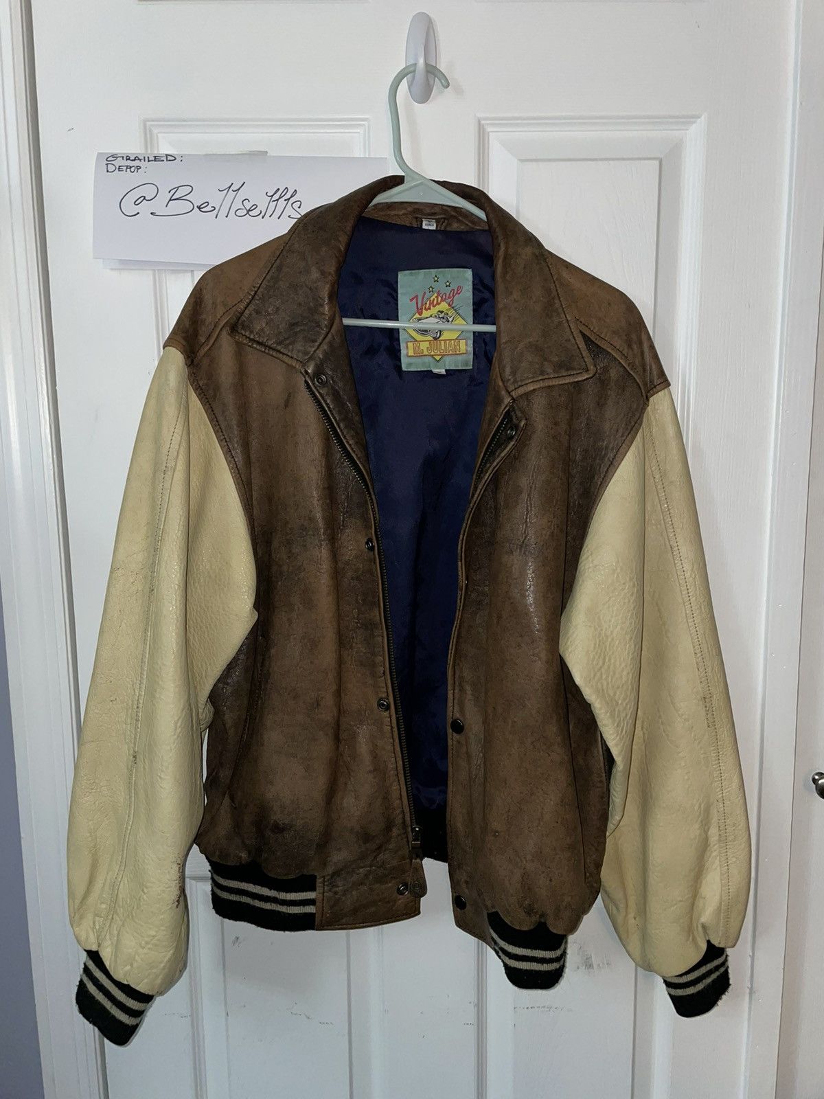 image of M Julian x Vintage M. Julian Tan & Cream Varsity Bomber in Brown, Men's (Size Medium)