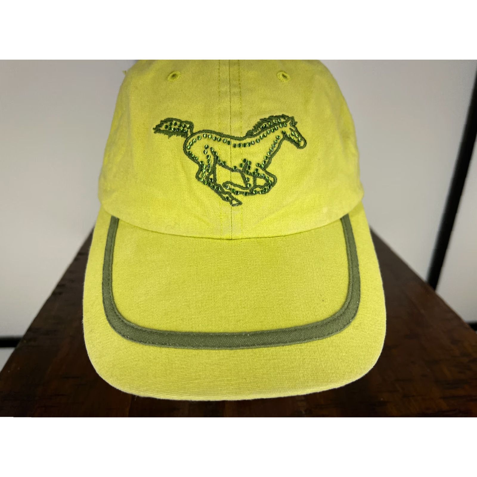 Vintage VINTAGE Horse Hat Cap Strap Back Womens One Size Green Bling Western Cotton Fox Fire Size ONE SIZE - 3 Thumbnail