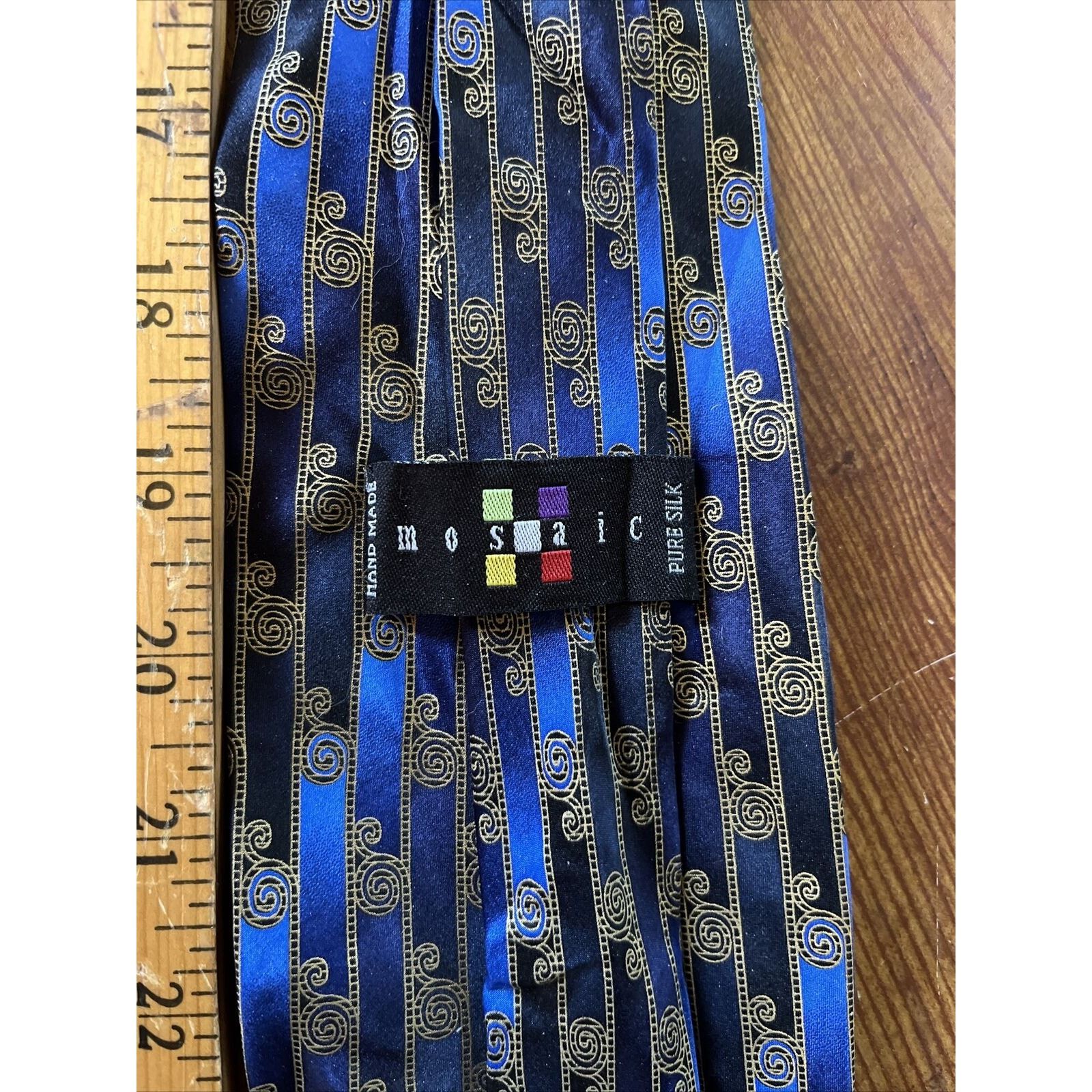 Other Mosaic Vintage Men’s Blue 100% Silk Striped Geometric Tie Size ONE SIZE - 4 Thumbnail