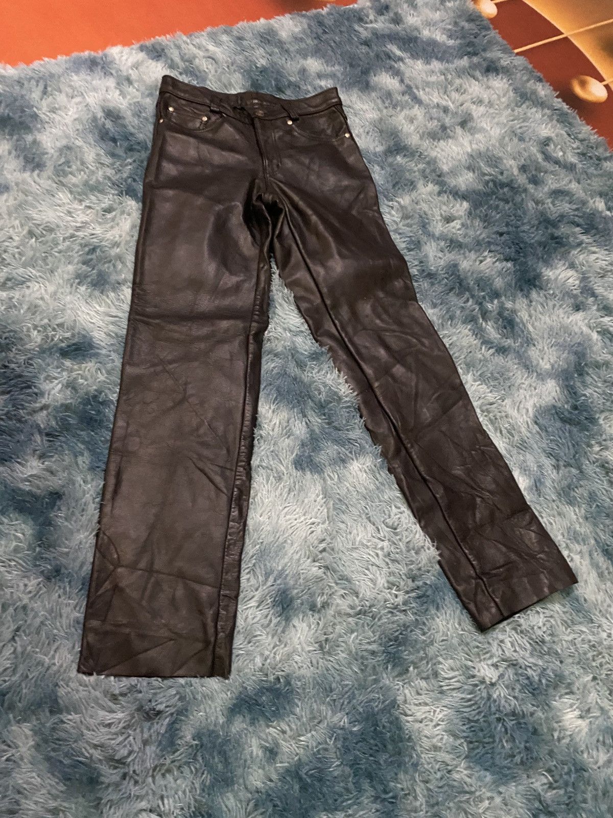 Schott Vintage 90s Schott NYC Black Leather Pants USA Made Talon Size US 29 - 10 Thumbnail