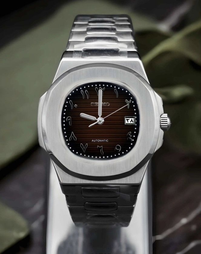 Japanese Brand Seiko Mod Nautilus Brown Arabic Dial Steel Watch NH35 41mm Size ONE SIZE - 2 Thumbnail