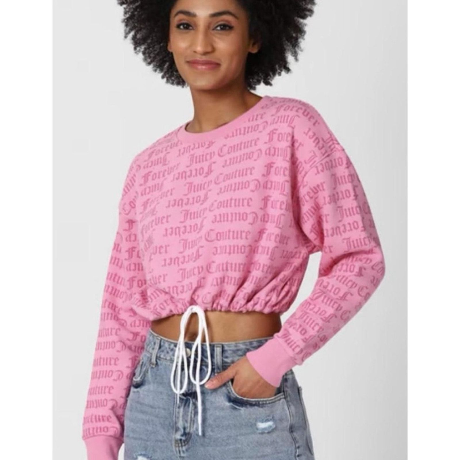 Juicy Couture JUICY COUTURE x F21 • Pink Logo Print Cropped Tie Sweatshirt Size M / US 6-8 / IT 42-44 - 1 Thumbnail