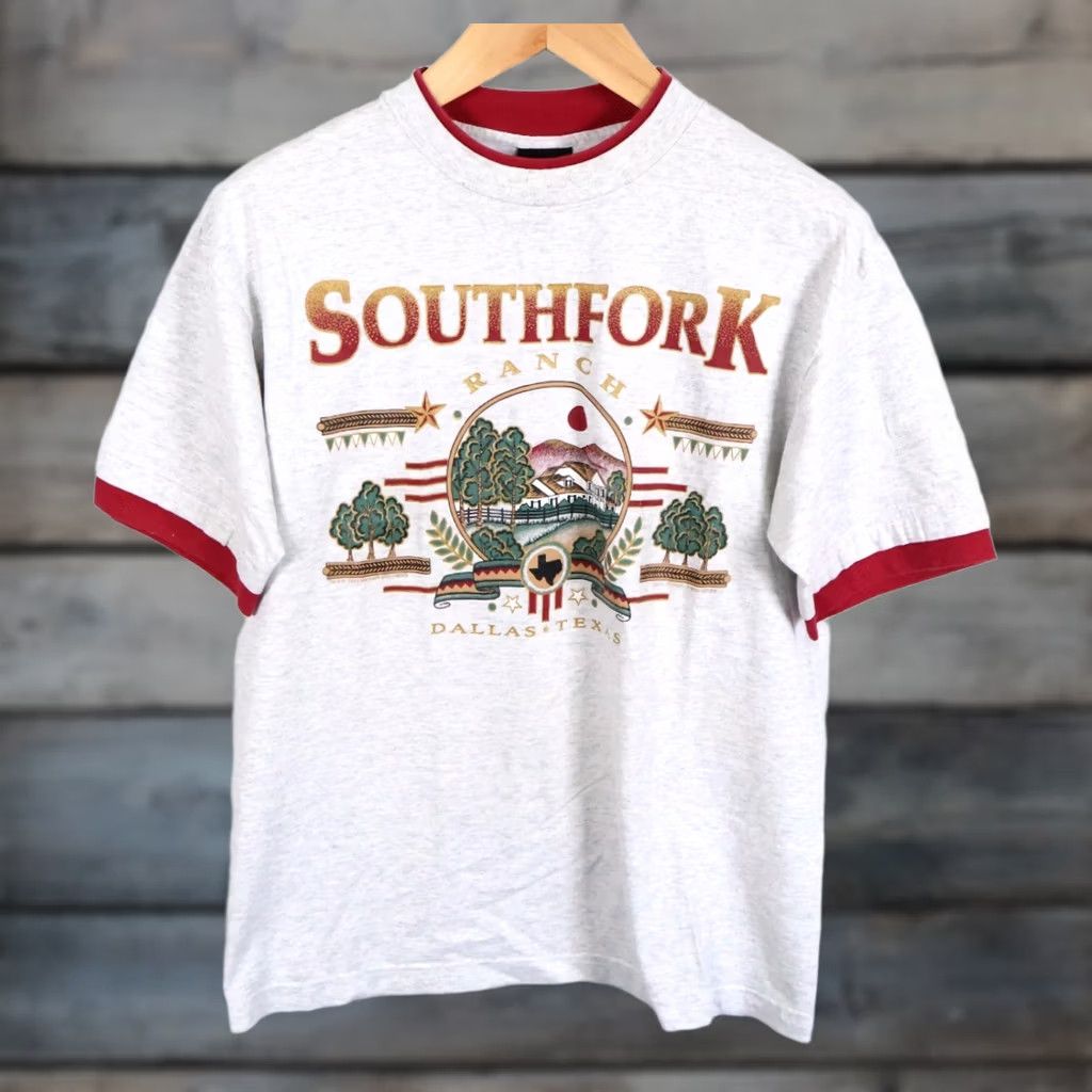 Vintage VINTAGE 90s Dallas Southfork Ranch T-Shirt Signal Logo Graphic Print Mens Large Gray Size US L / EU 52-54 / 3 - 1 Thumbnail