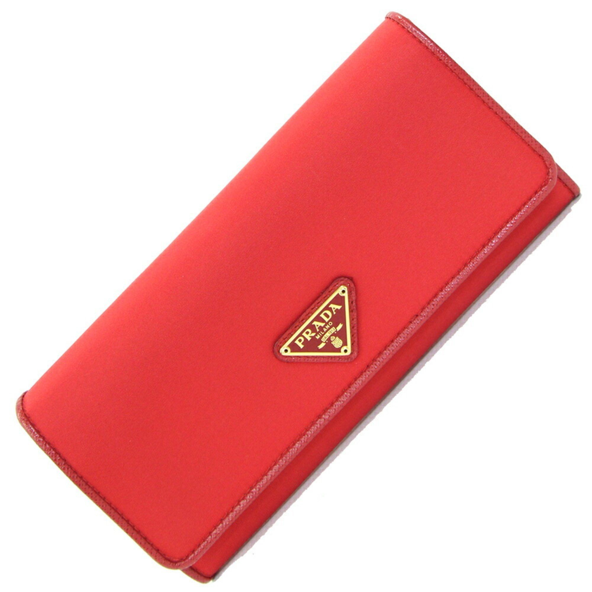 Prada Bi-fold Long Wallet 1MH132 Red Nylon Leather Triangle Card Women's PRADA