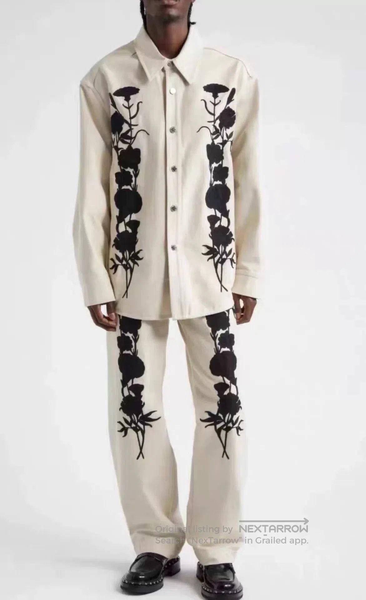 Song For The Mute sftm 24.1 Beige Embroidered Trousers. Size US 32 / EU 48 - 7 Thumbnail