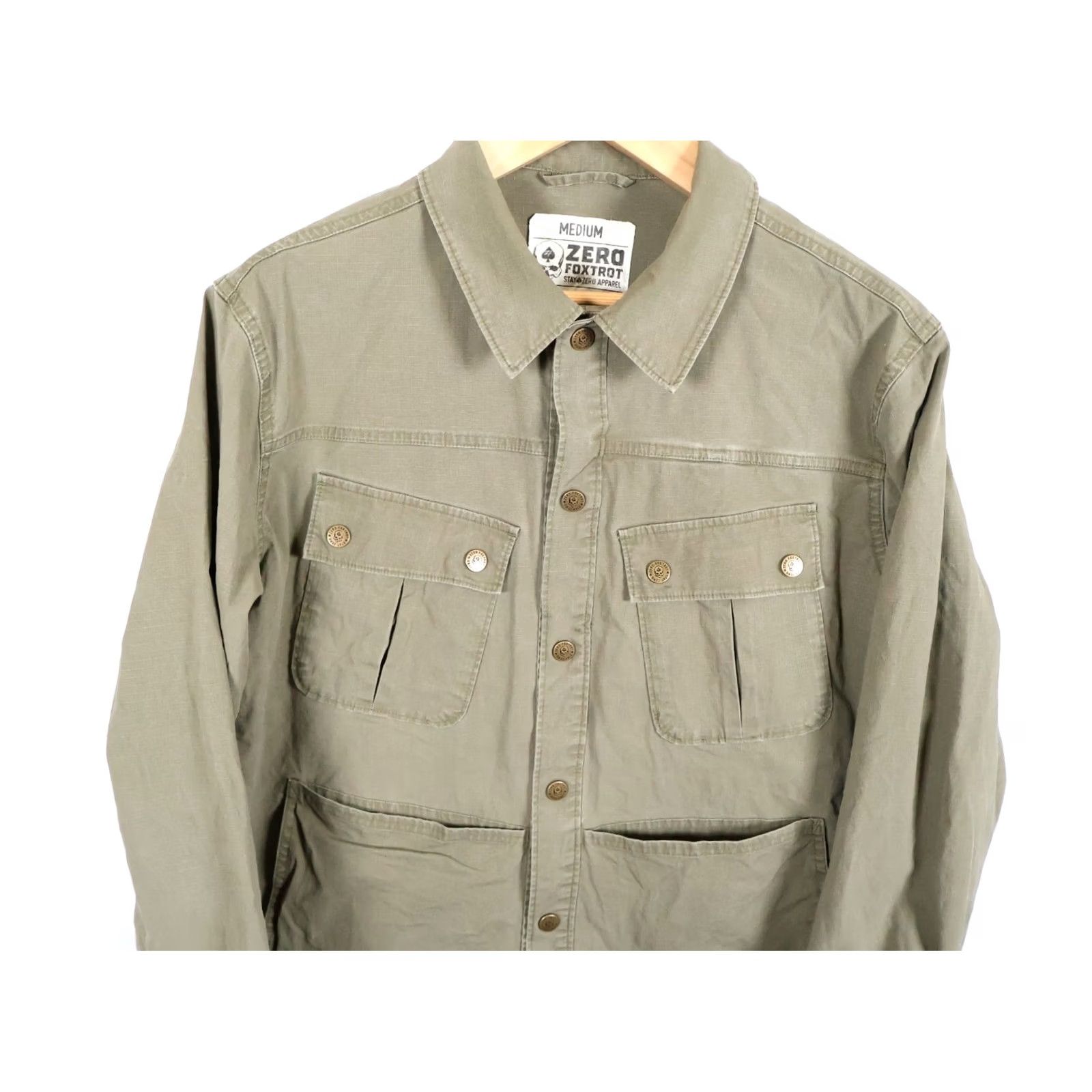 Vintage Zero Foxtrot Chore Jacket Mens Medium Green Ripstop Cotton Snap Button Military Jacket Size US M / EU 48-50 / 2 - 4 Thumbnail