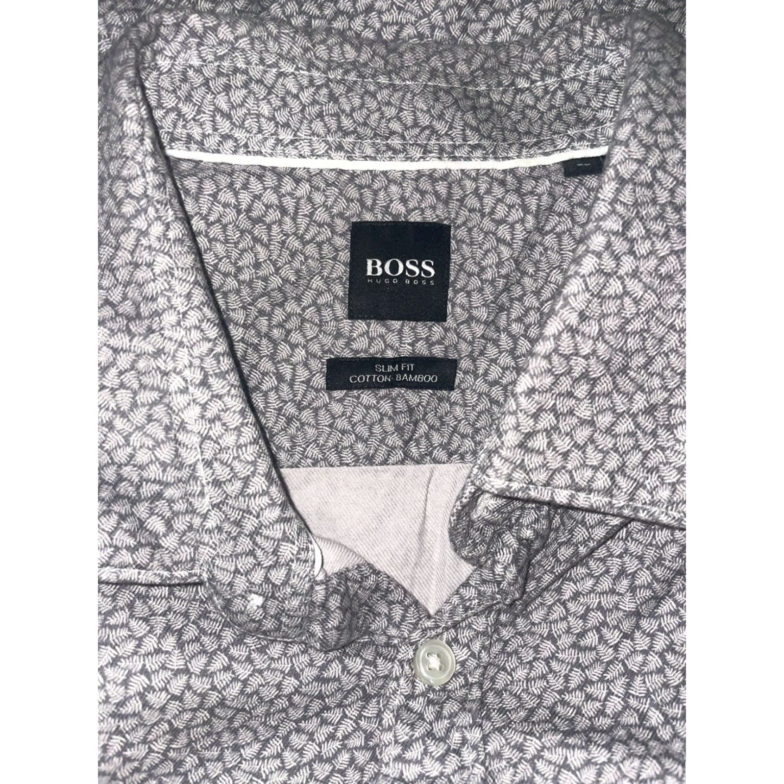 Hugo Boss HUGO BOSS Slim Fit Grey Leaf Print Long Sleeve Button Down Shirt XL Mens Size US XL / EU 56 / 4 - 6 Thumbnail