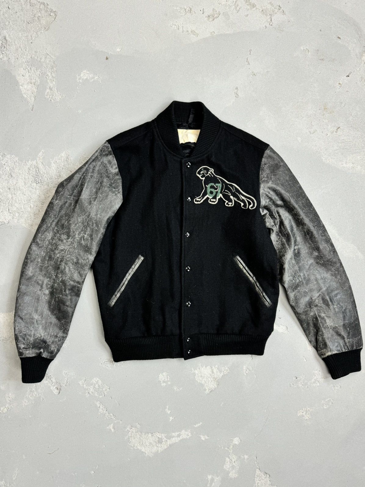 RRL BLACK CAT leather varsity jacket Ralph Lauren Small Black