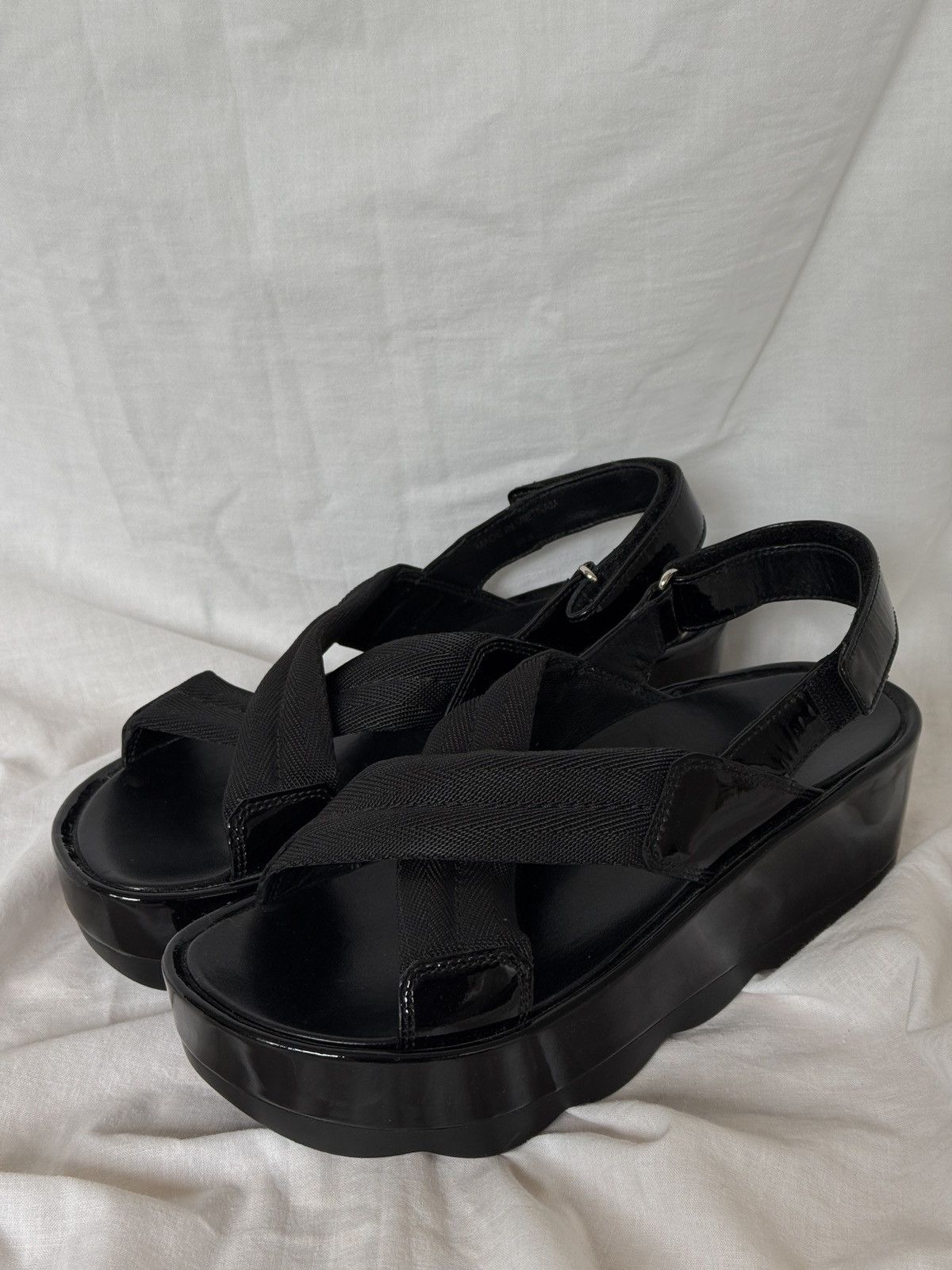 Prada × Vintage Prada Patent Leather Black Chunky Platform Sandals Size US 6.5 / IT 36.5 - 2 Thumbnail