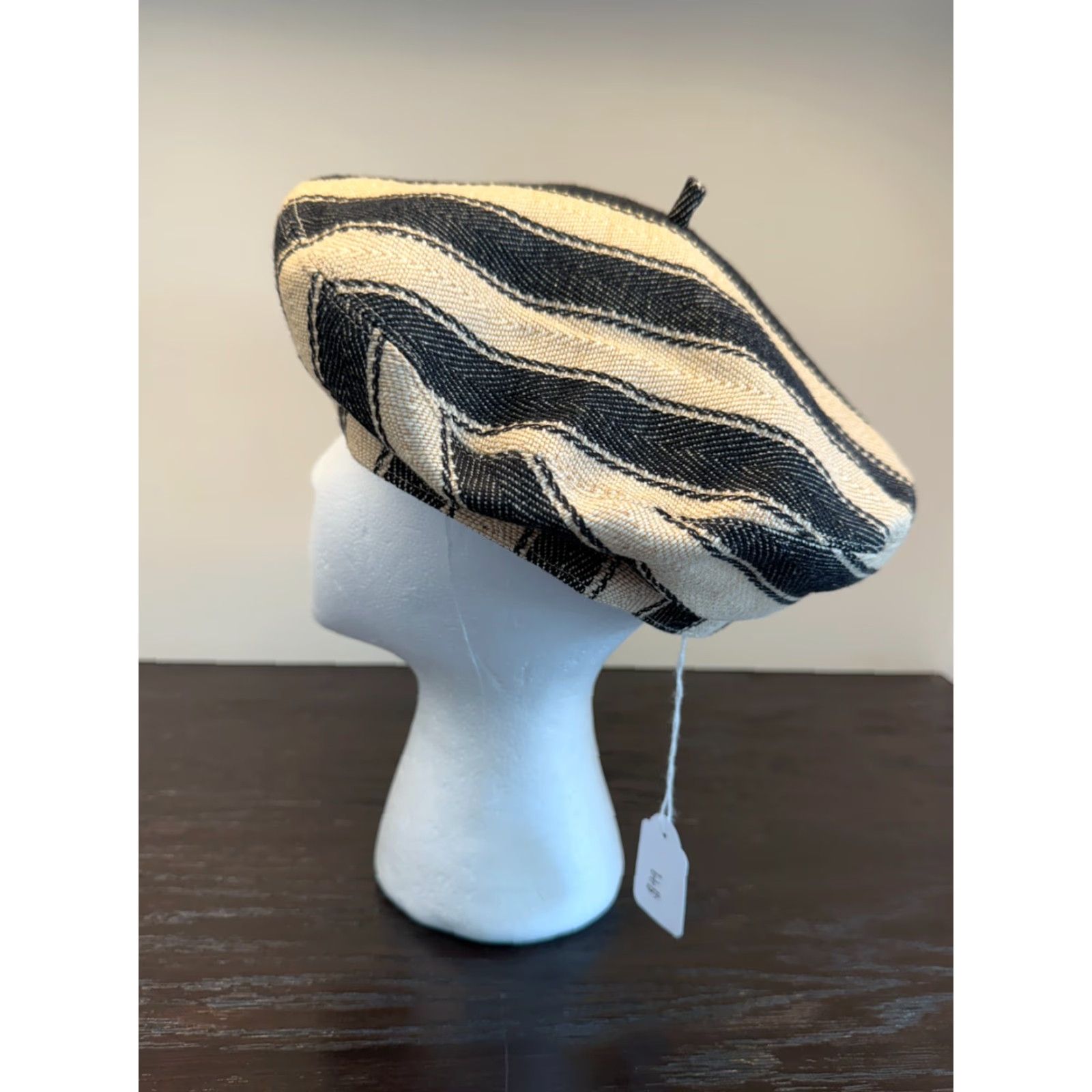 Vintage Anthony Peto Beret Mens Small Black Cricket Stripes Twill Made in France Size ONE SIZE - 5 Thumbnail