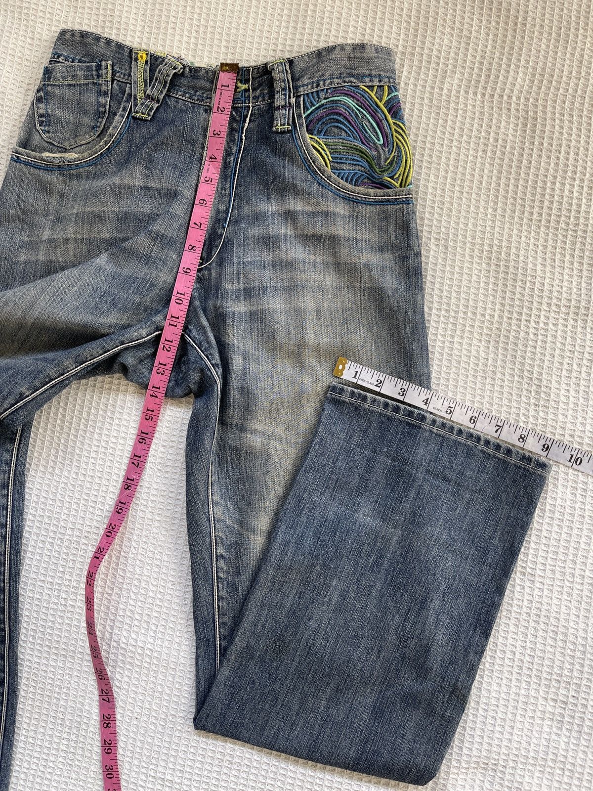 Japanese Brand Rare🔥Japan Designer Embroidery Baggy/Wide Leg Jeans Size US 31 - 14 Thumbnail