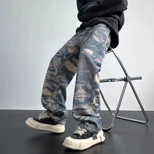 VIBE Retro High Street Trendy Loose Wide Leg Printed Jeans Size US 32 / EU 48 - 1 Thumbnail
