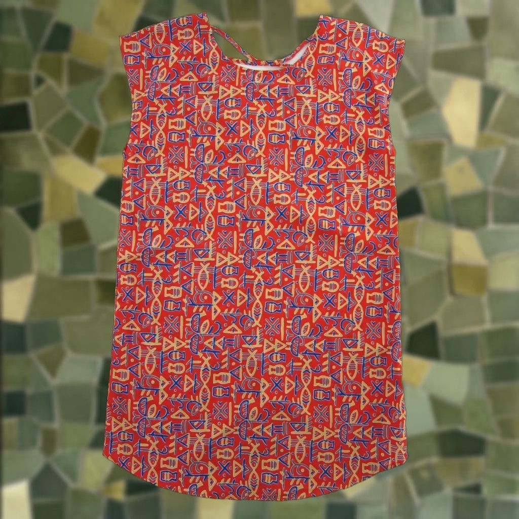 Vintage hug Red Abstract Fish Cap Sleeve Shift Sheath Tunic Dress Medium Size M / US 6-8 / IT 42-44 - 1 Thumbnail