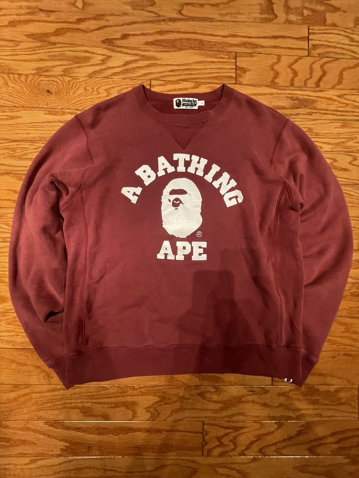 image of Bape College Relaxed Fit Crewneck in Burgundy, Men's (Size Medium)