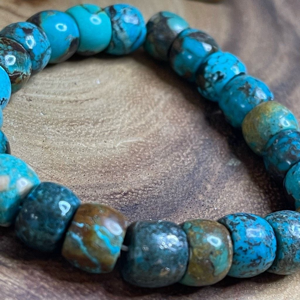 Other Turquoise beaded stretch bracelet ONE NEW reiki meditation crystal healing 9mm barrel beads Size ONE SIZE - 11 Thumbnail