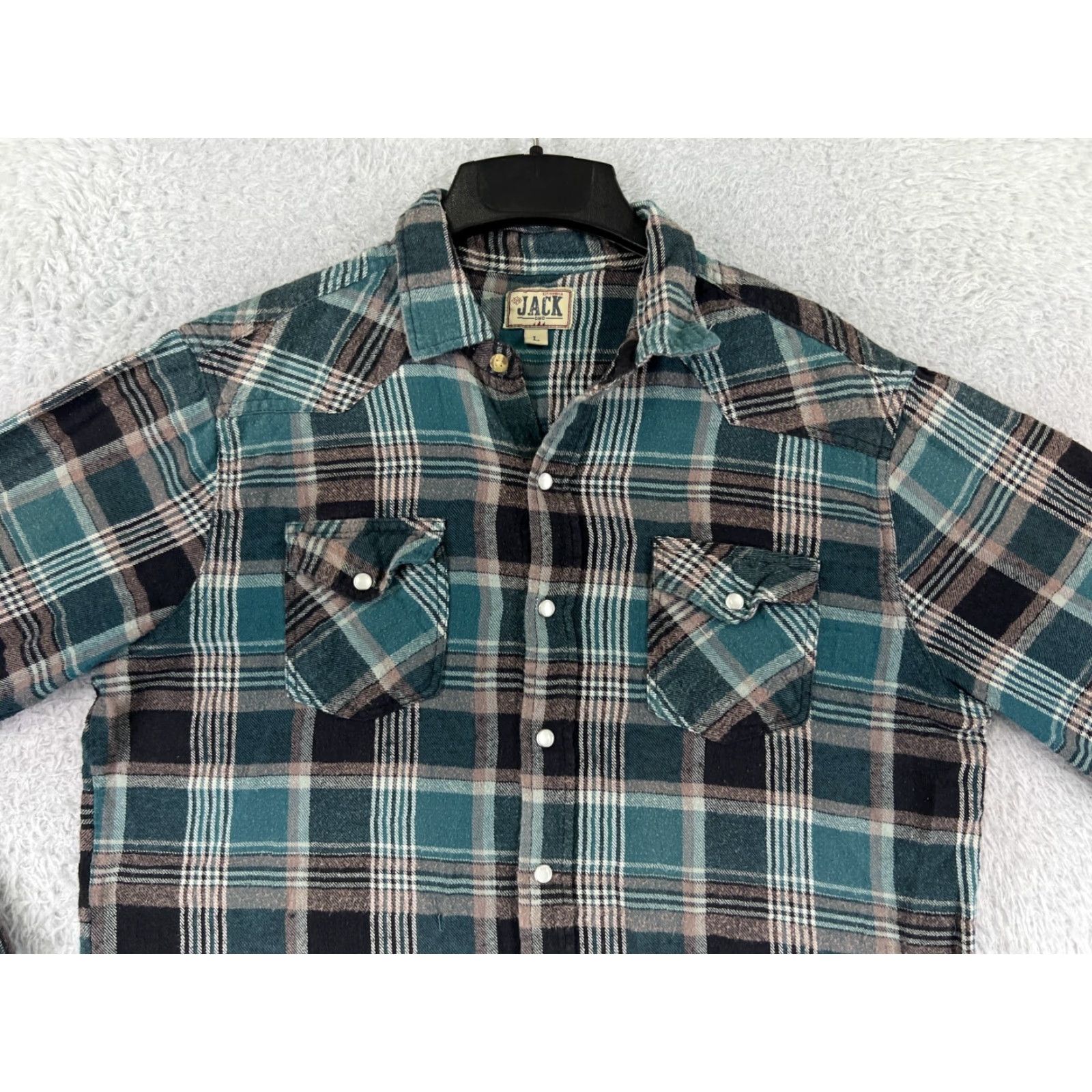 Haband VINTAGE Diamond Jack Shirt Mens Large Green Black Plaid Flannel Long Sleeve Pearl Snap Size US L / EU 52-54 / 3 - 7 Thumbnail