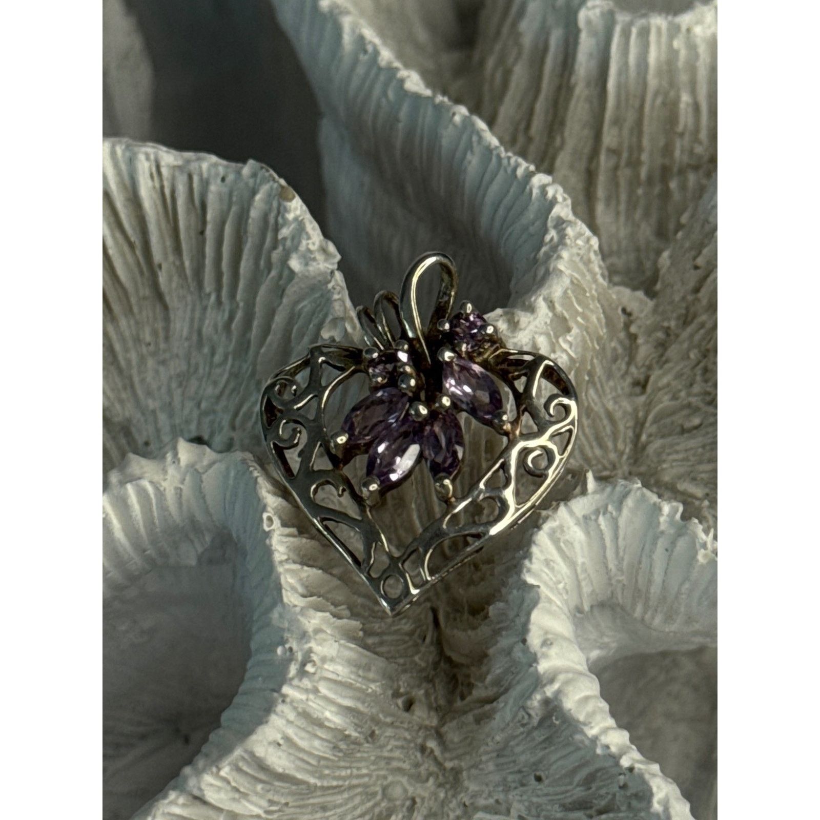 Jewelry 925 STERLING SILVER AMETHYST HEART PENDANT LENGTH 1 INCH Size ONE SIZE - 3 Thumbnail