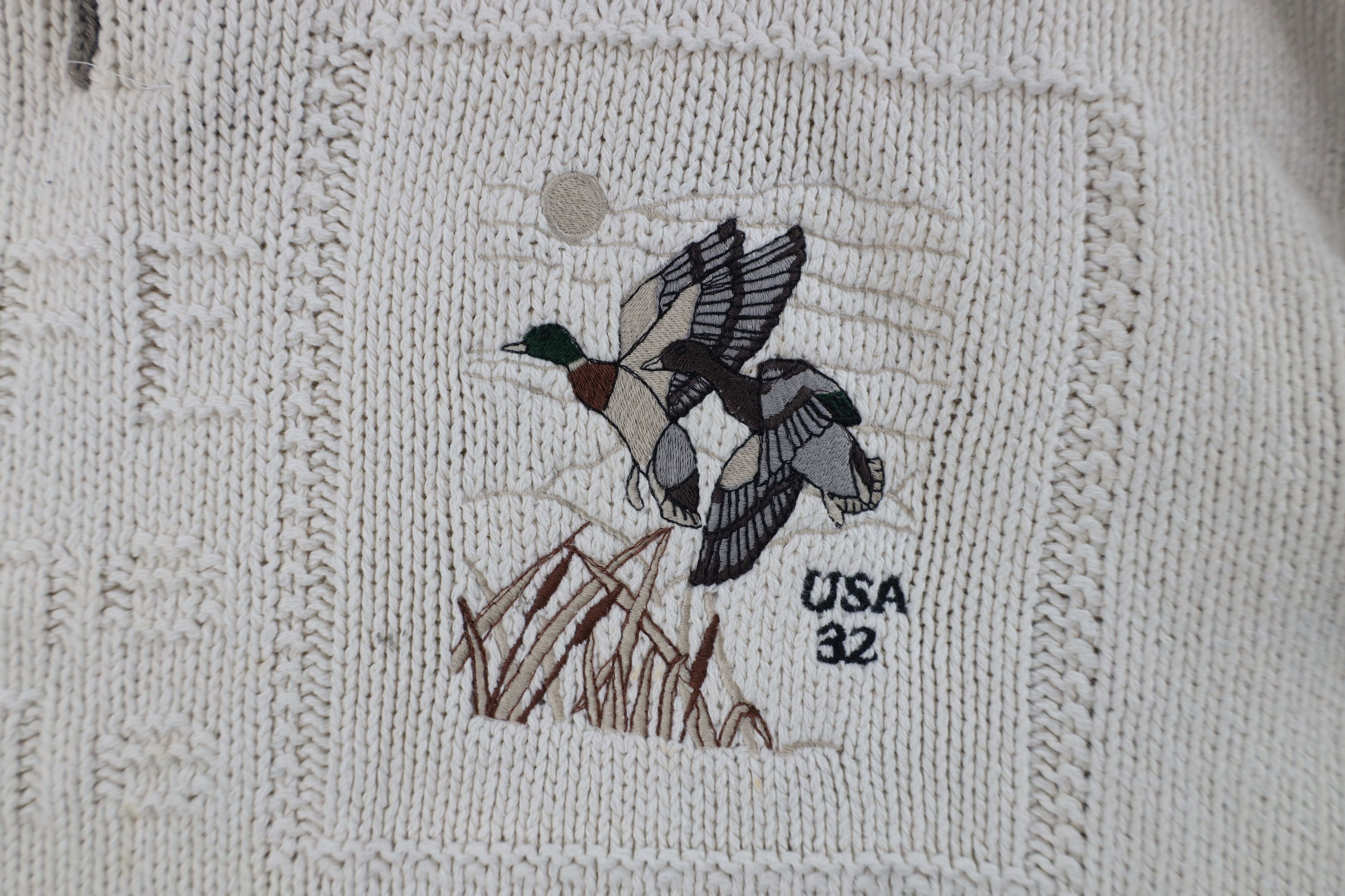 Vintage Vintage 90s Streetwear Stamp Duck Knit Henley Sweater USA Size US XL / EU 56 / 4 - 4 Thumbnail