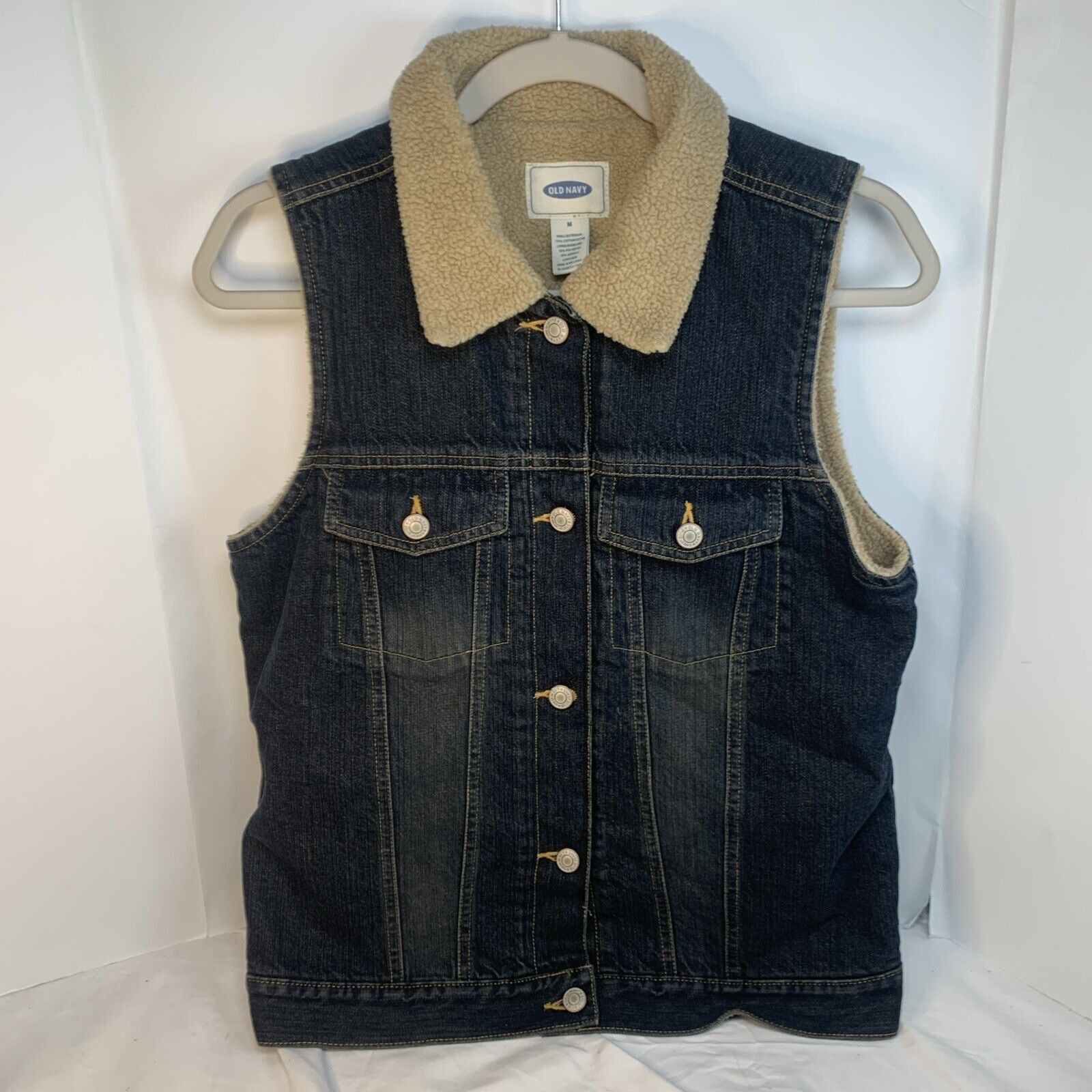 Vintage Vintage Old Navy Blue Jean Denim Sherpa Lined Vest M Medium Size M / US 6-8 / IT 42-44 - 4 Thumbnail