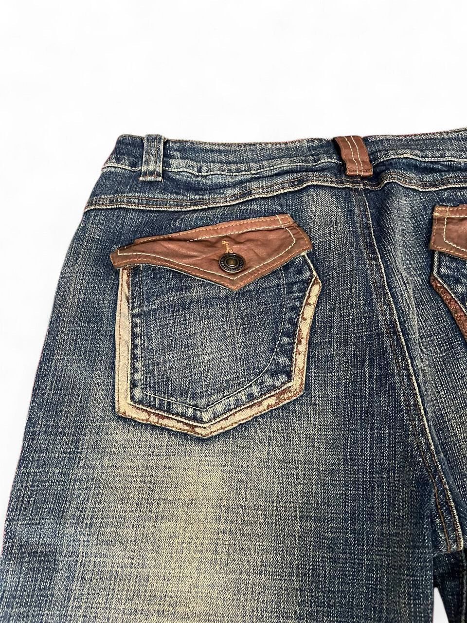 Tornado Mart Flare Jeans mud rusty pu leather pocket style multipocket Size US 33 - 11 Thumbnail