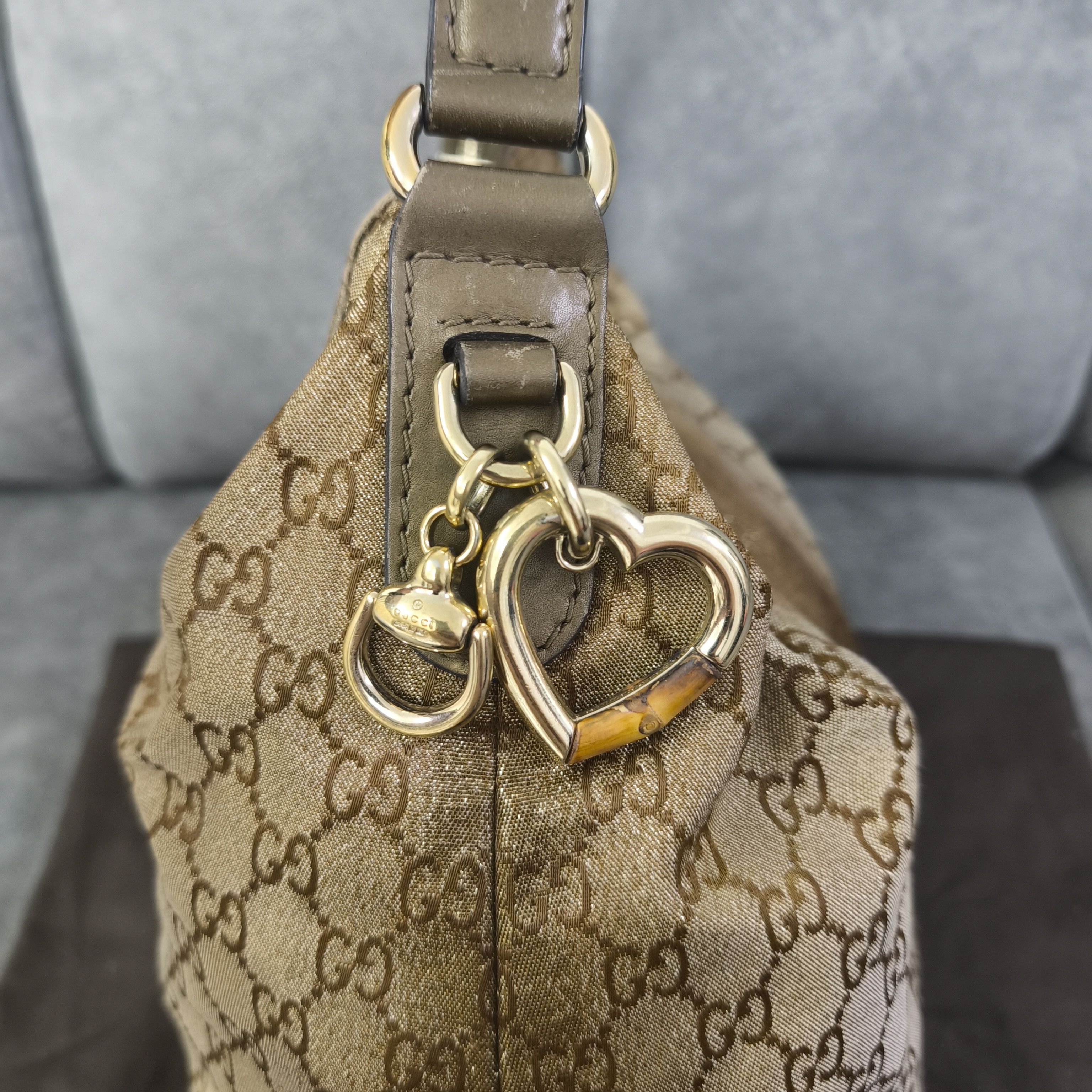 Gucci GUCCI Beige Metallic GG Canvas Heart-Bit Hobo Bag Size ONE SIZE - 6 Thumbnail