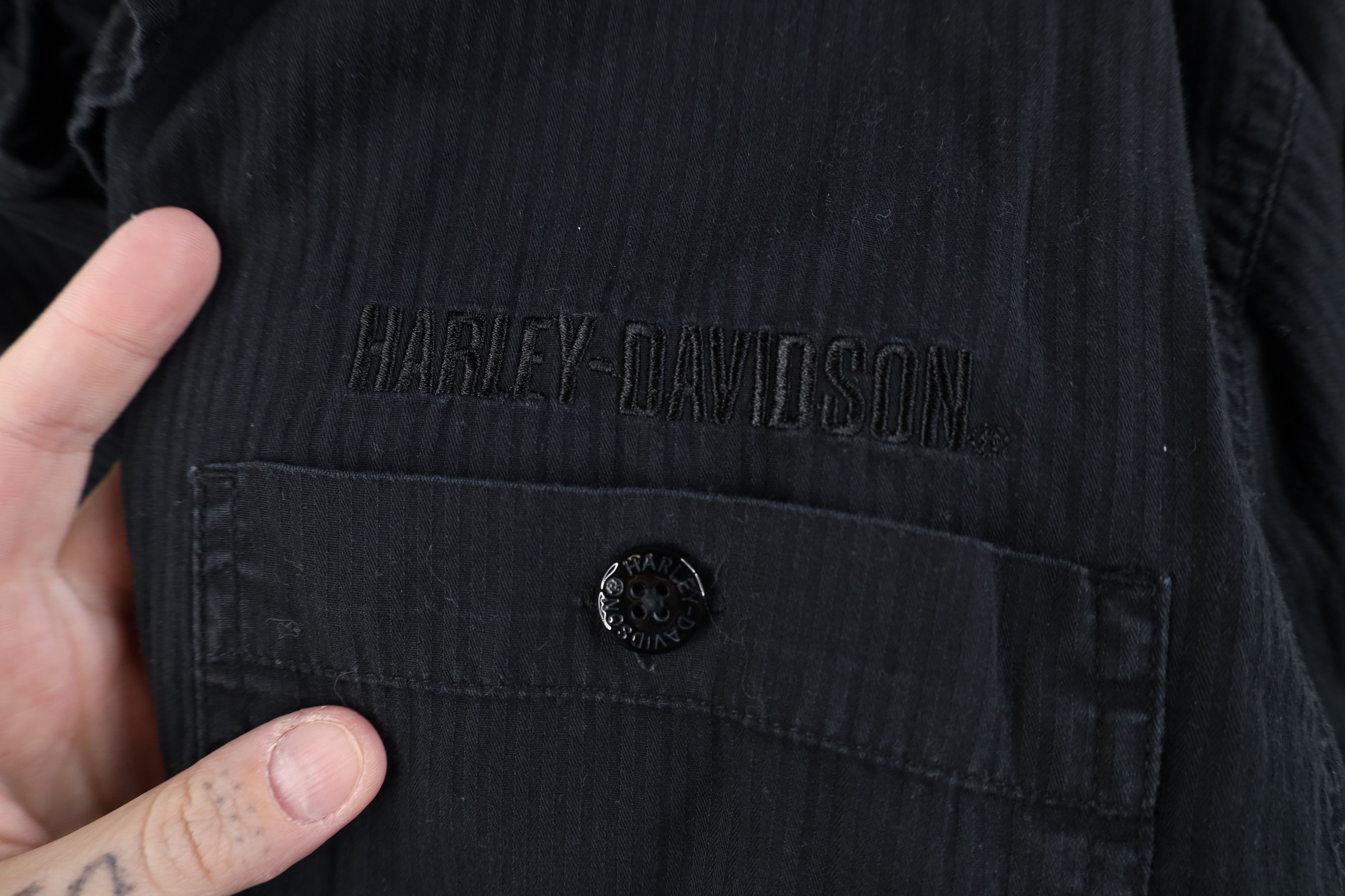 Harley Davidson Vintage Harley Davidson Spell Out Striped Button Shirt Black Size US M / EU 48-50 / 2 - 4 Thumbnail