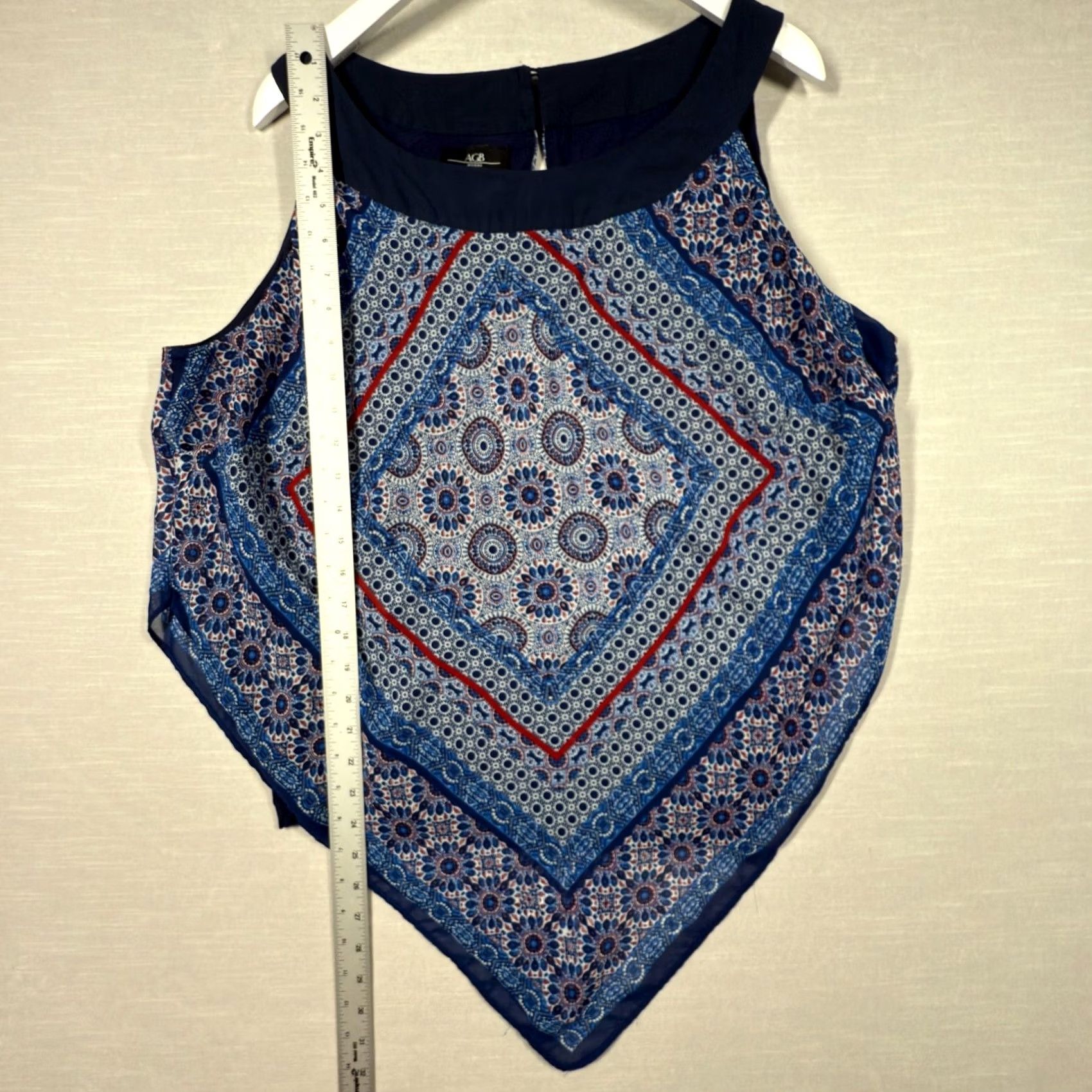 Vintage AGB Top Womens 3X Blue Flowy Boho Bandana Chic Coastal Hippie Floral Geometric Size XXL / US 16-18 / IT 52-54 - 2 Thumbnail