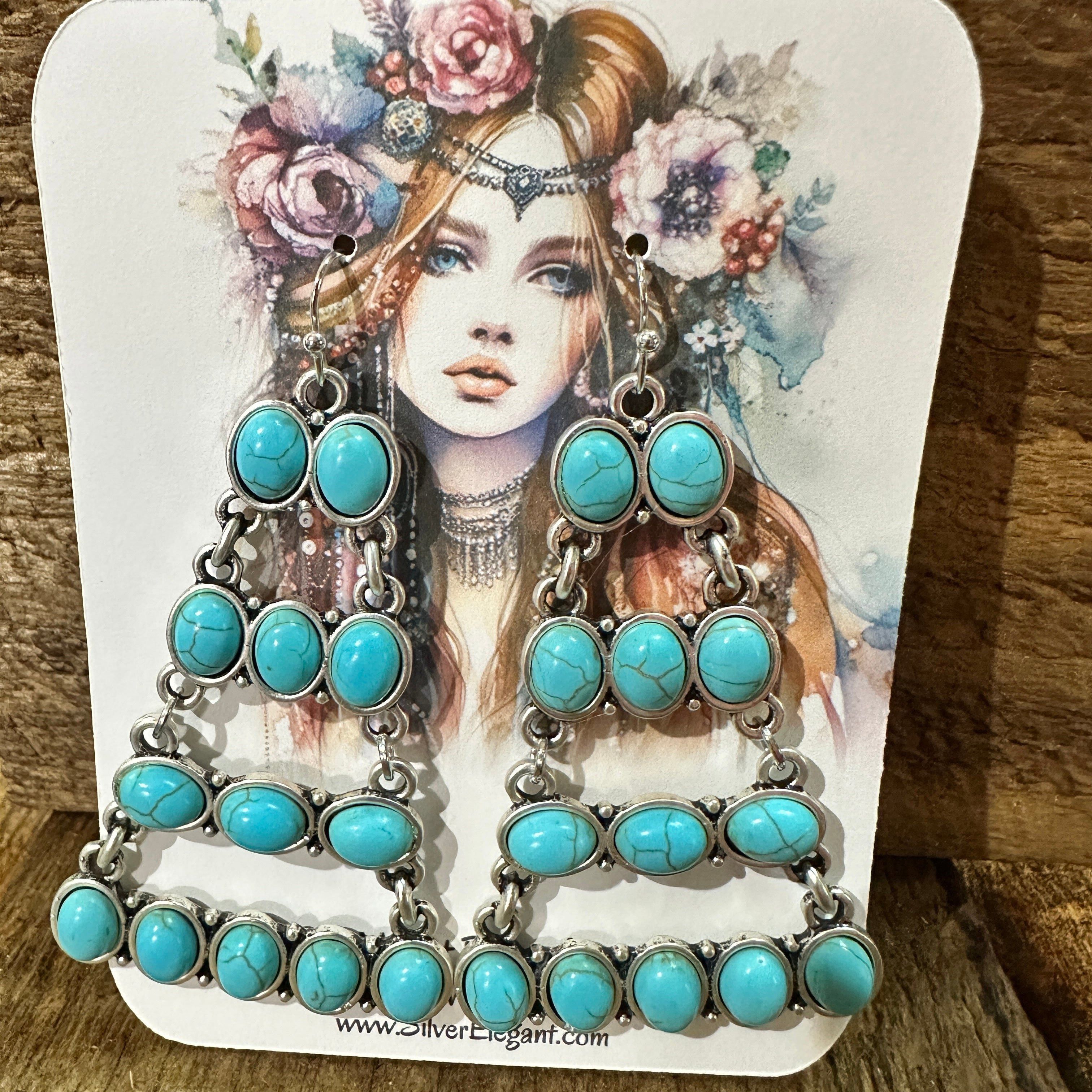 Other Stylish 724578 Turquoise Earrings 2.5 Inches Long Size ONE SIZE - 2 Thumbnail