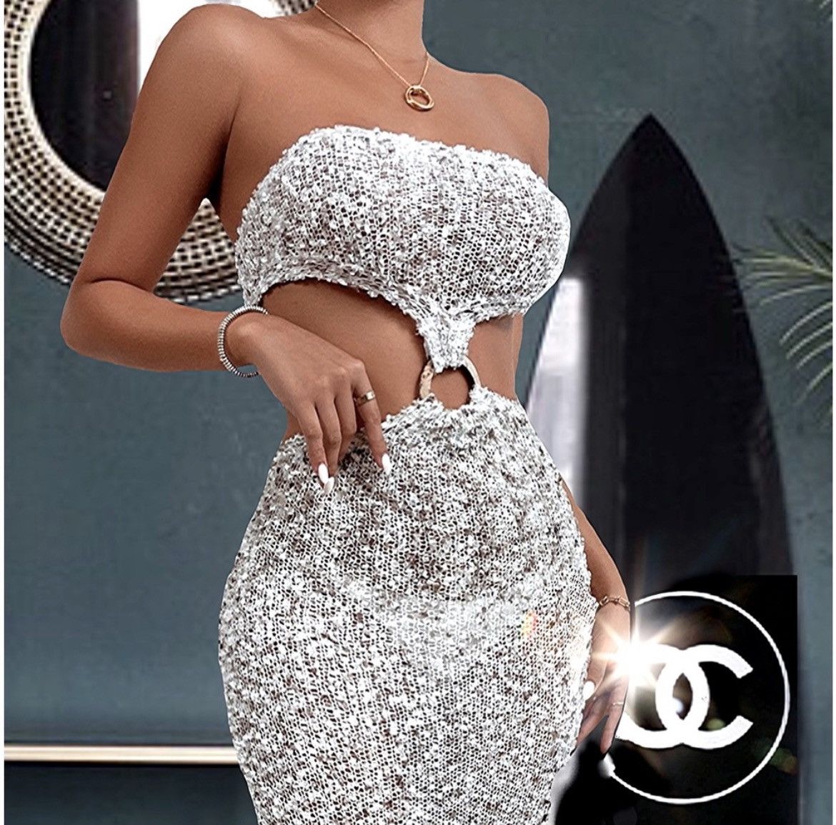 Designer × Levi's NWT, Lavishly Paris Women’s Ring Linked Bandeau Beach Dress Size M / US 6-8 / IT 42-44 - 7 Thumbnail