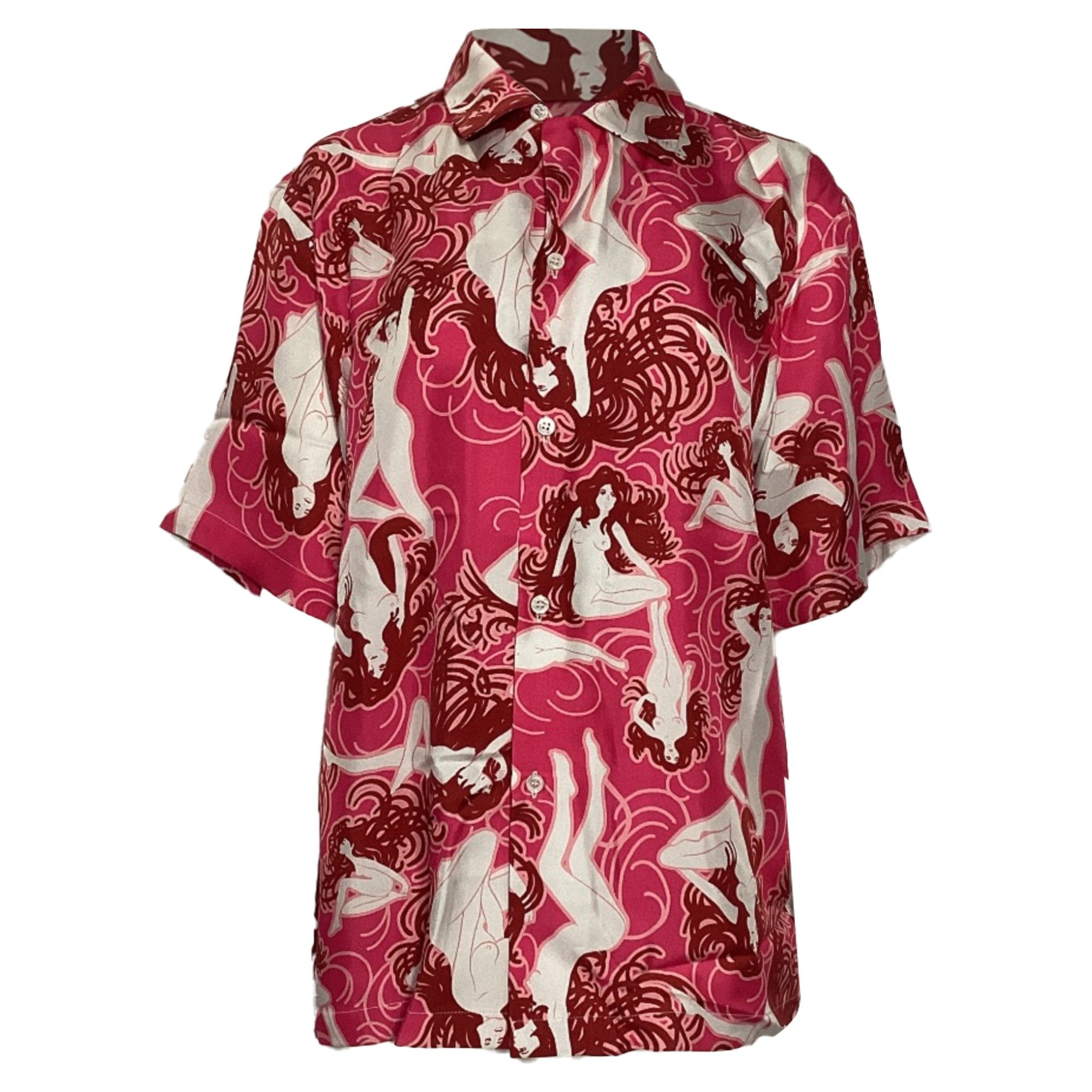 Amiri Amiri Short Sleeves Naked Girl Shirt In Pink Silk Size S / US 4 / IT 40 - 1 Thumbnail