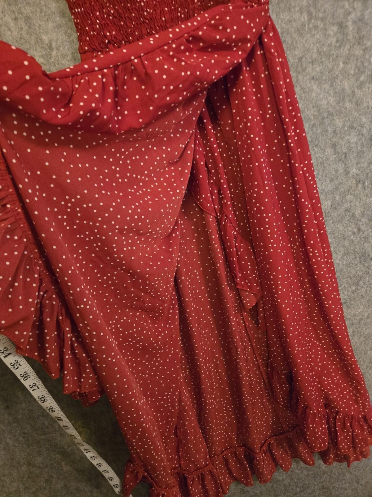 Shein Flowy Ruffled Red Polka Dot Knot Sidewrap A-line Dress Sz S Size S / US 4 / IT 40 - 3 Thumbnail