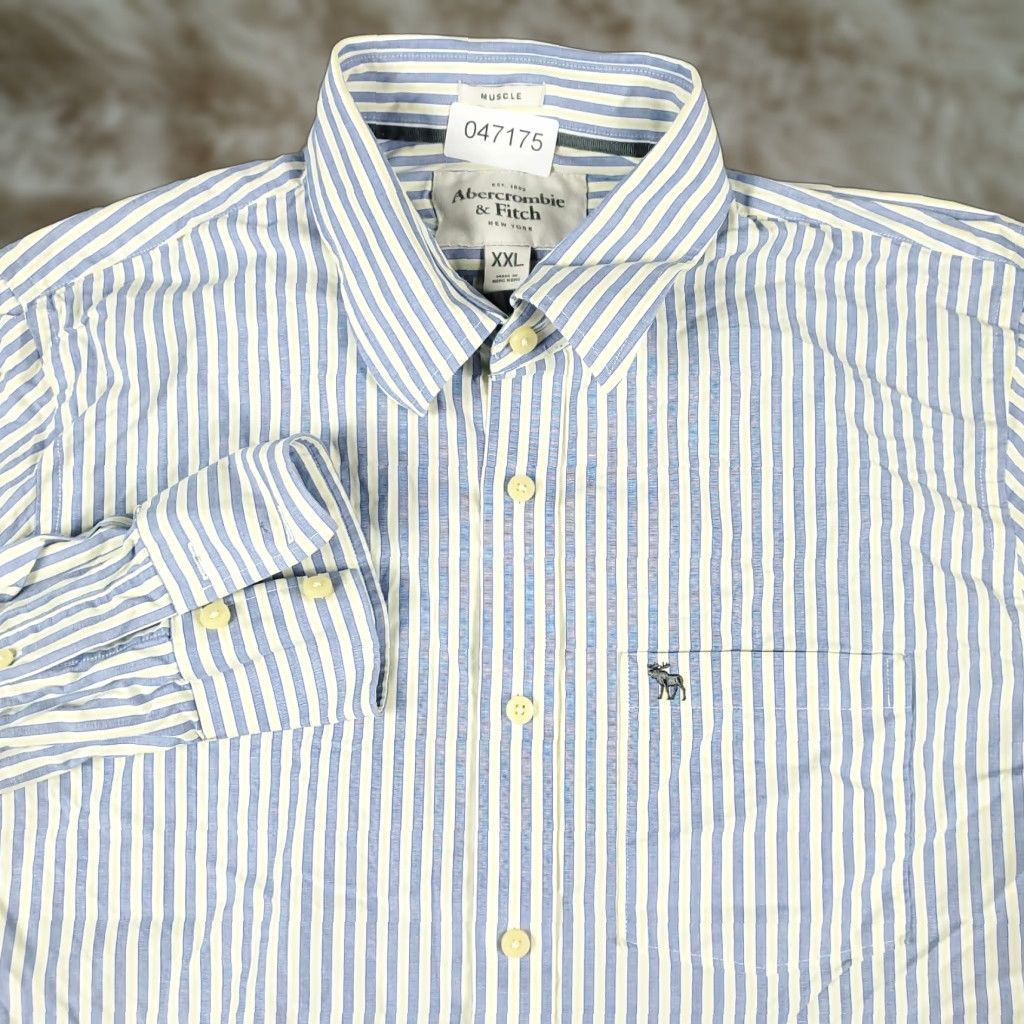 Abercrombie & Fitch VINTAGE Abercrombie & Fitch Shirt Mens 2XL Blue Striped Button-Up Long Sleeve Casual Business Formal Workwear Men Size US XXL / EU 58 / 5 - 1 Thumbnail