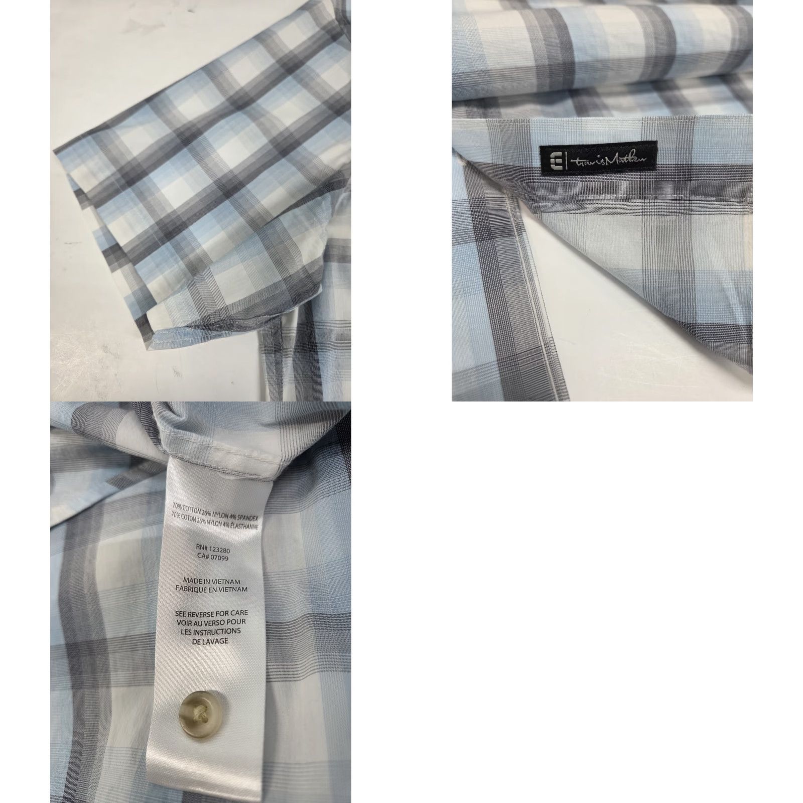 TravisMathew Travis Mathew Men's Short Sleeve Button-Up Blue/Grey Plaid Shirt L Size US L / EU 52-54 / 3 - 8 Thumbnail