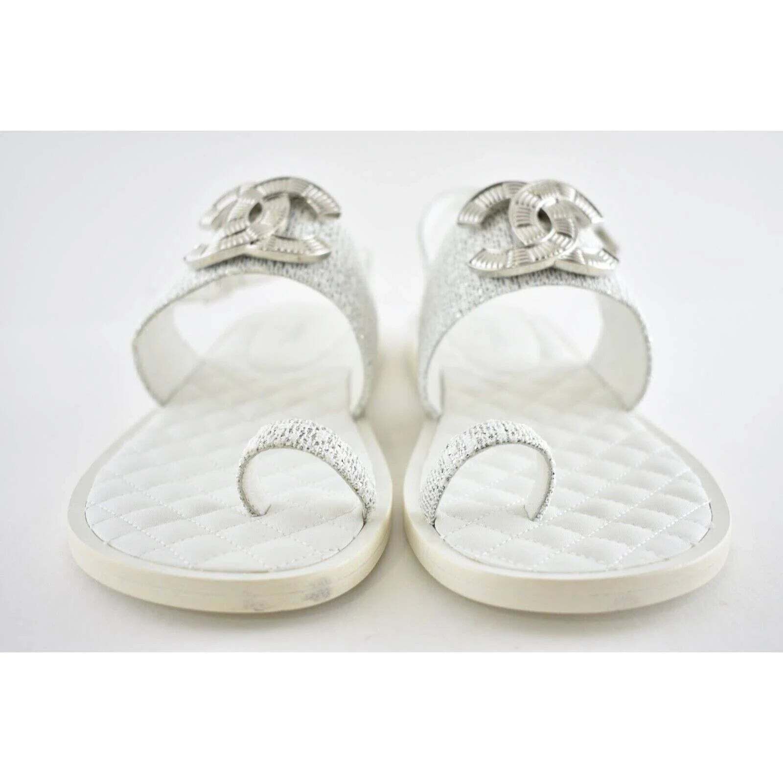 Chanel Chanel 19C White Silver Fantasy Fabric CC Logo Ankle Size US 10.5 / IT 40.5 - 5 Thumbnail