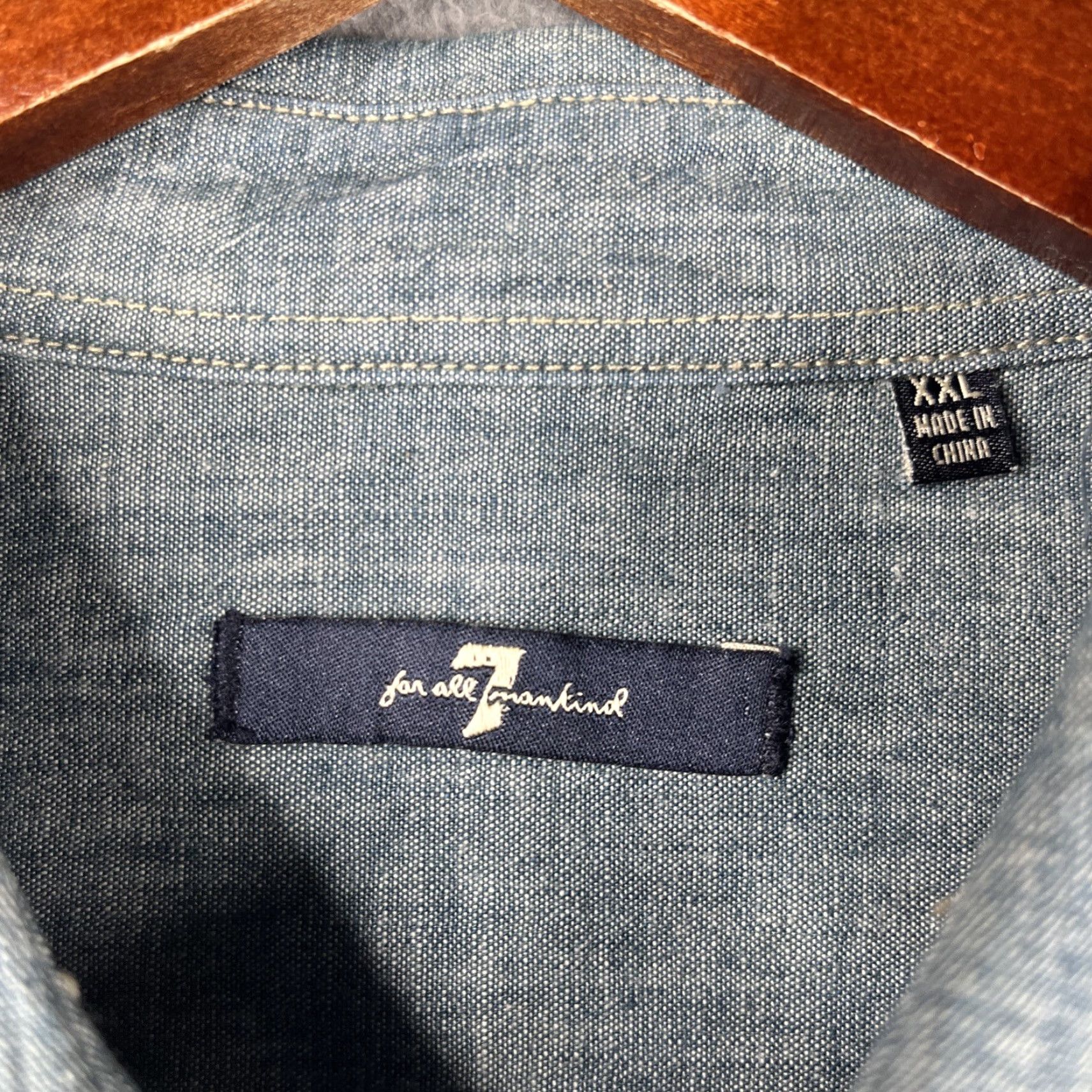 7 For All Mankind 7 For All Mankind Shirt Blue Denim 2XL Long Sleeve Button Up Collared Pocket Mens Size US XXL / EU 58 / 5 - 5 Thumbnail