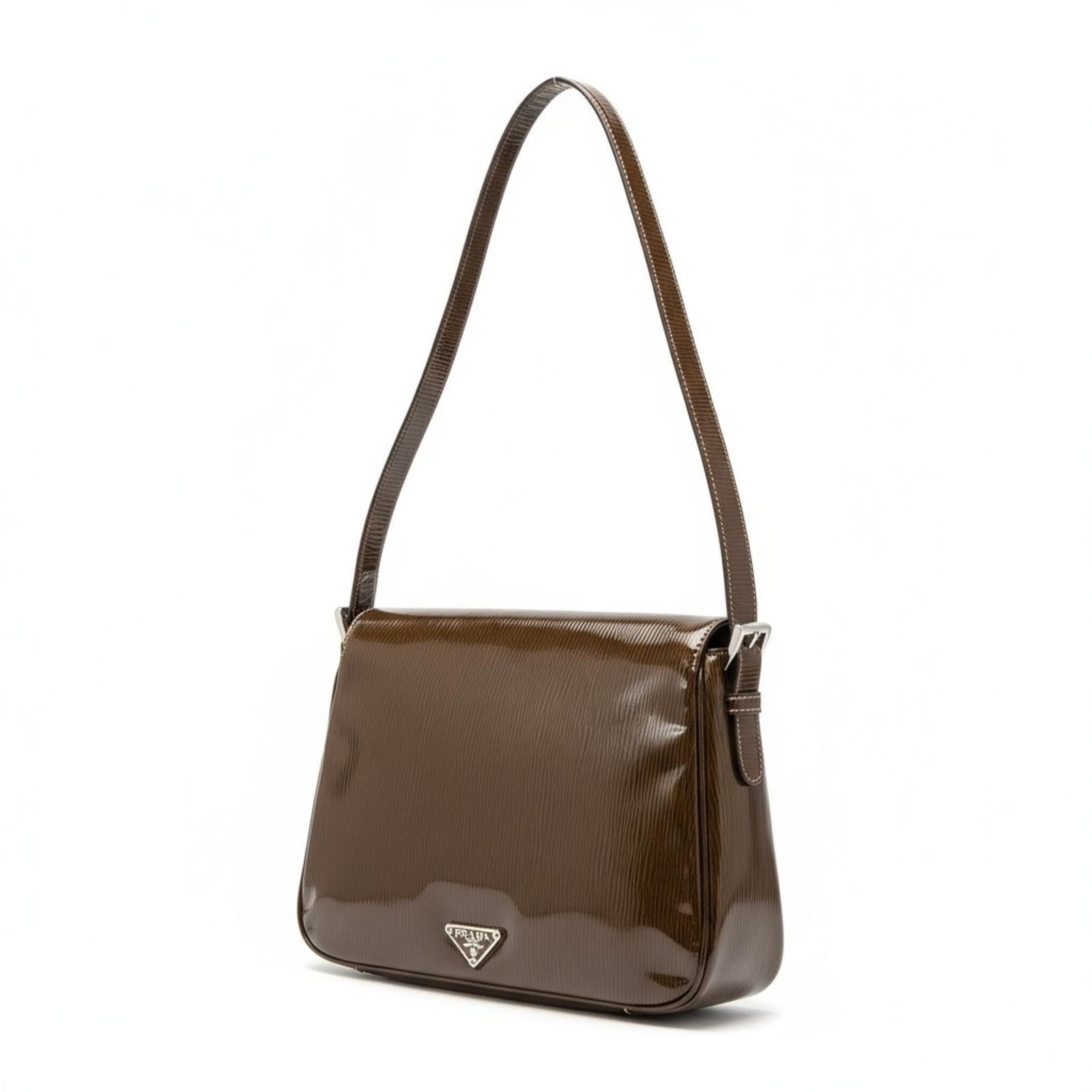 Prada Prada FW 1998 Khaki Patent Leather Asymetrical Bag | Grailed