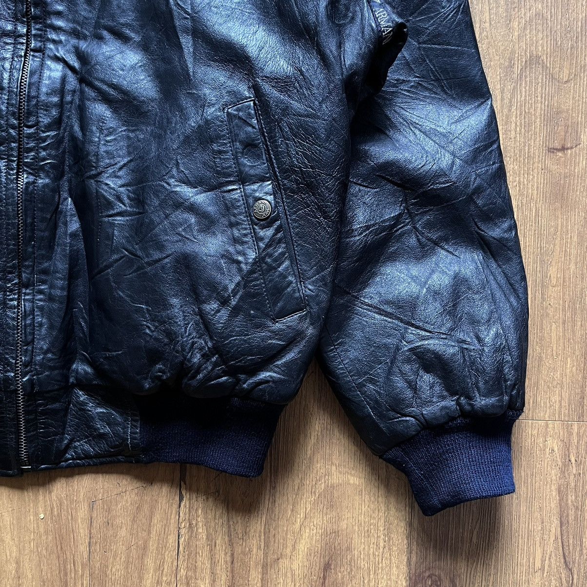 Emporio Armani × Giorgio Armani × Vintage 1990s Armani Jeans Bomber Leather Jacket Size US M / EU 48-50 / 2 - 6 Thumbnail