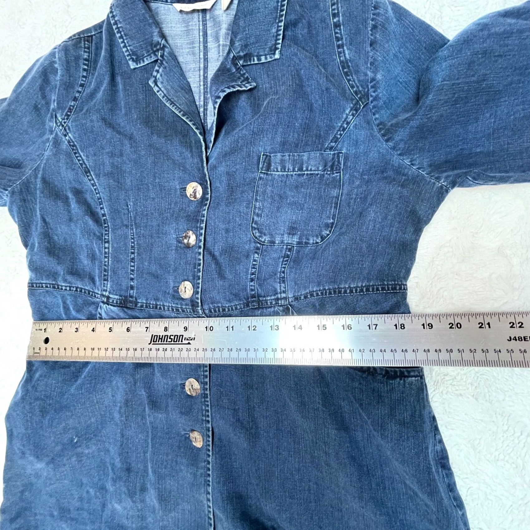 Soft Surroundings Soft Surroundings Button-Down Chambray Tunic Top PM Petite 3/4 Sleeve Blue Women’s Shirt Tunic Size M / US 6-8 / IT 42-44 - 7 Thumbnail