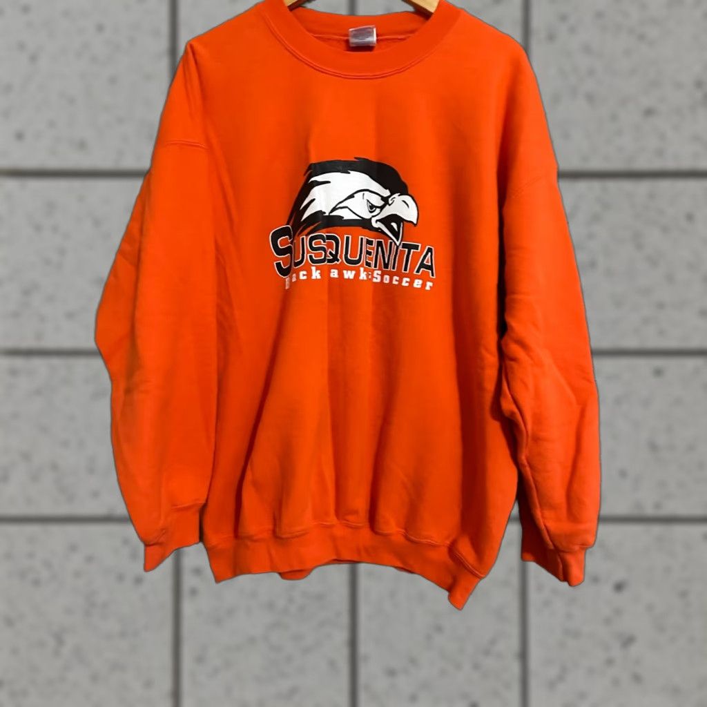 Gildan VINTAGE Gildan Sweatshirt Men XL Orange Blackhawk Soccer Pullover Crew Neck Logo Graphic Print Bike Week Size US XL / EU 56 / 4 - 1 Thumbnail