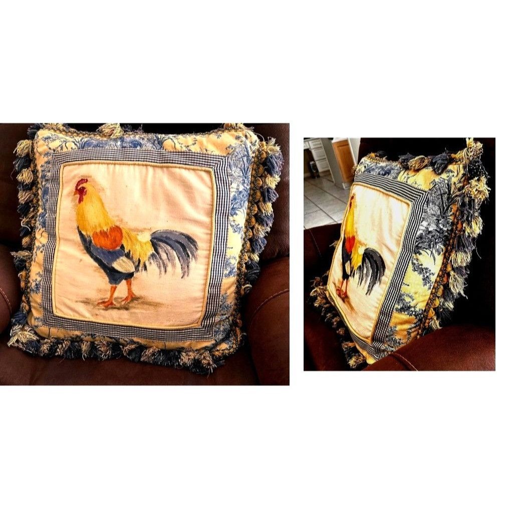 Handmade × Vintage Angela Resendiz Rooster Throw Pillow Hand Painted Vintage Fa Size ONE SIZE - 3 Thumbnail