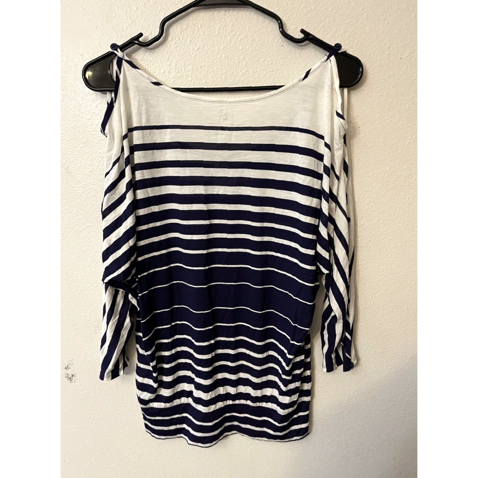 Vintage NY Collection Blue Stripe Cold Shoulder Blouse Tunic, Size Medium, Womens Size M / US 6-8 / IT 42-44 - 3 Thumbnail