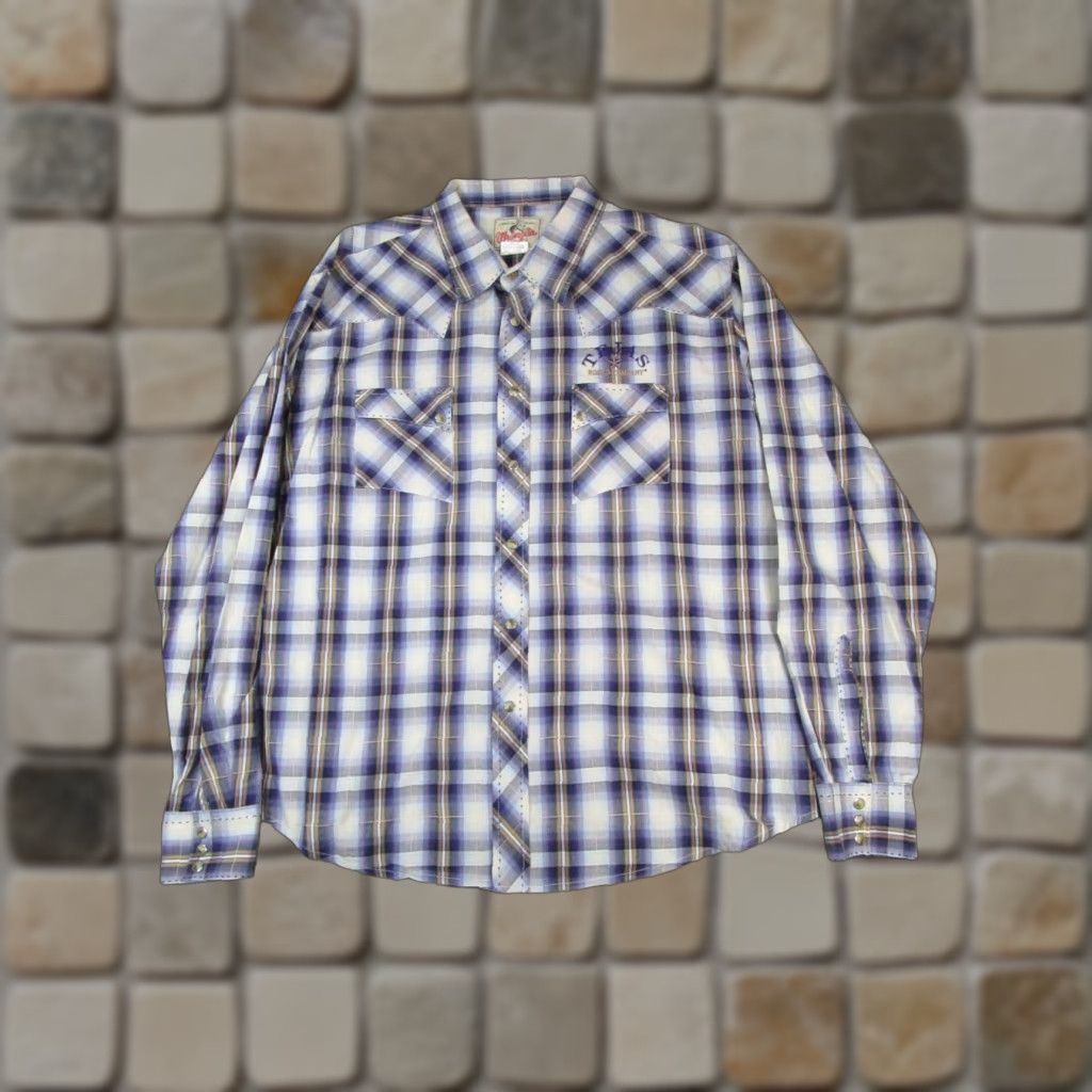 Wrangler VINTAGE Wrangler Shirt Mens 2XL Purple Cotton Pearl Snap Logo Button-Up Plaid long sleeve Size US XXL / EU 58 / 5 - 1 Thumbnail