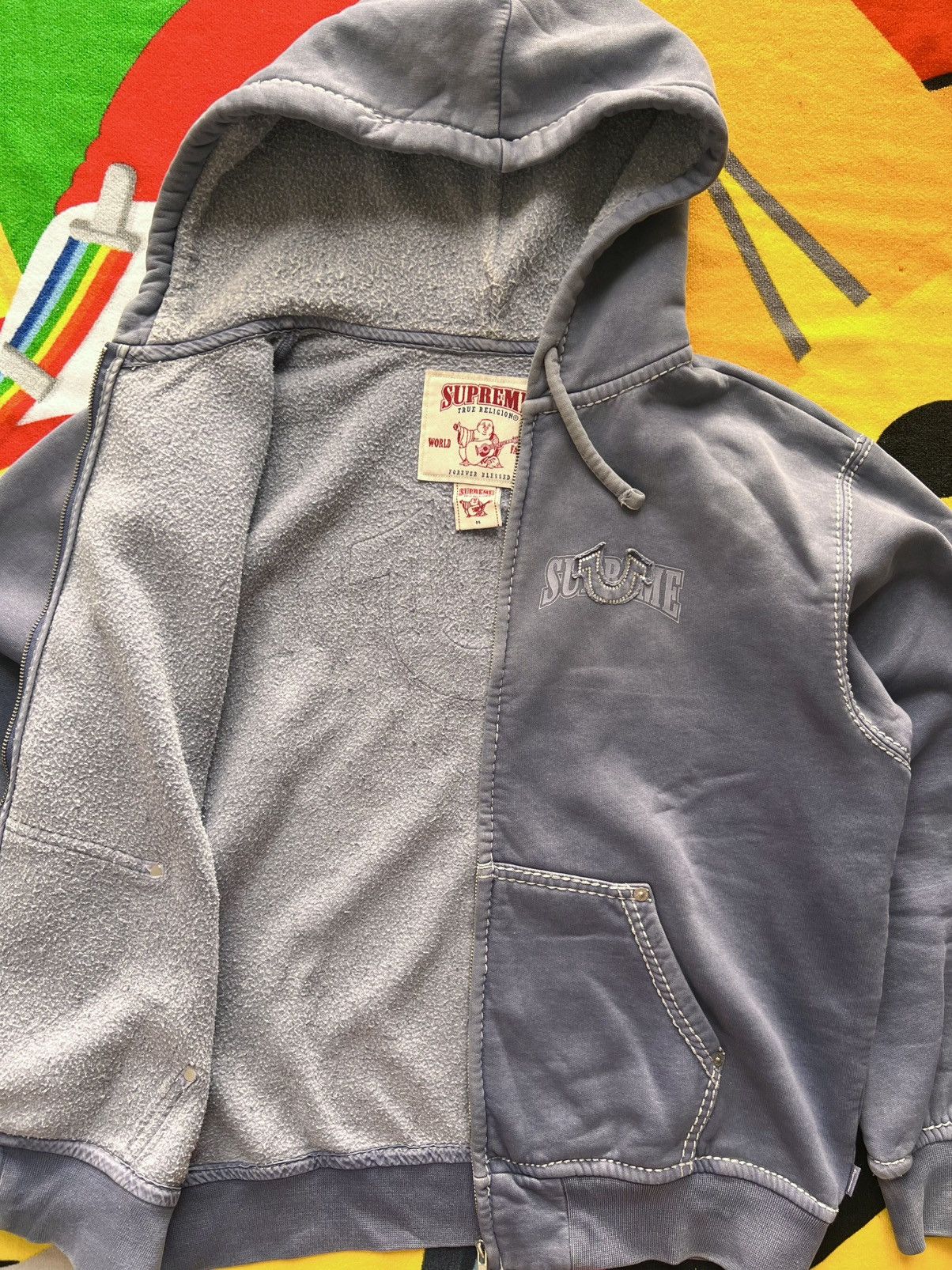 Supreme × True Religion Supreme x True Religion Zip-Up Hoodie blue Indigo rhinestone Size US M / EU 48-50 / 2 - 8 Thumbnail