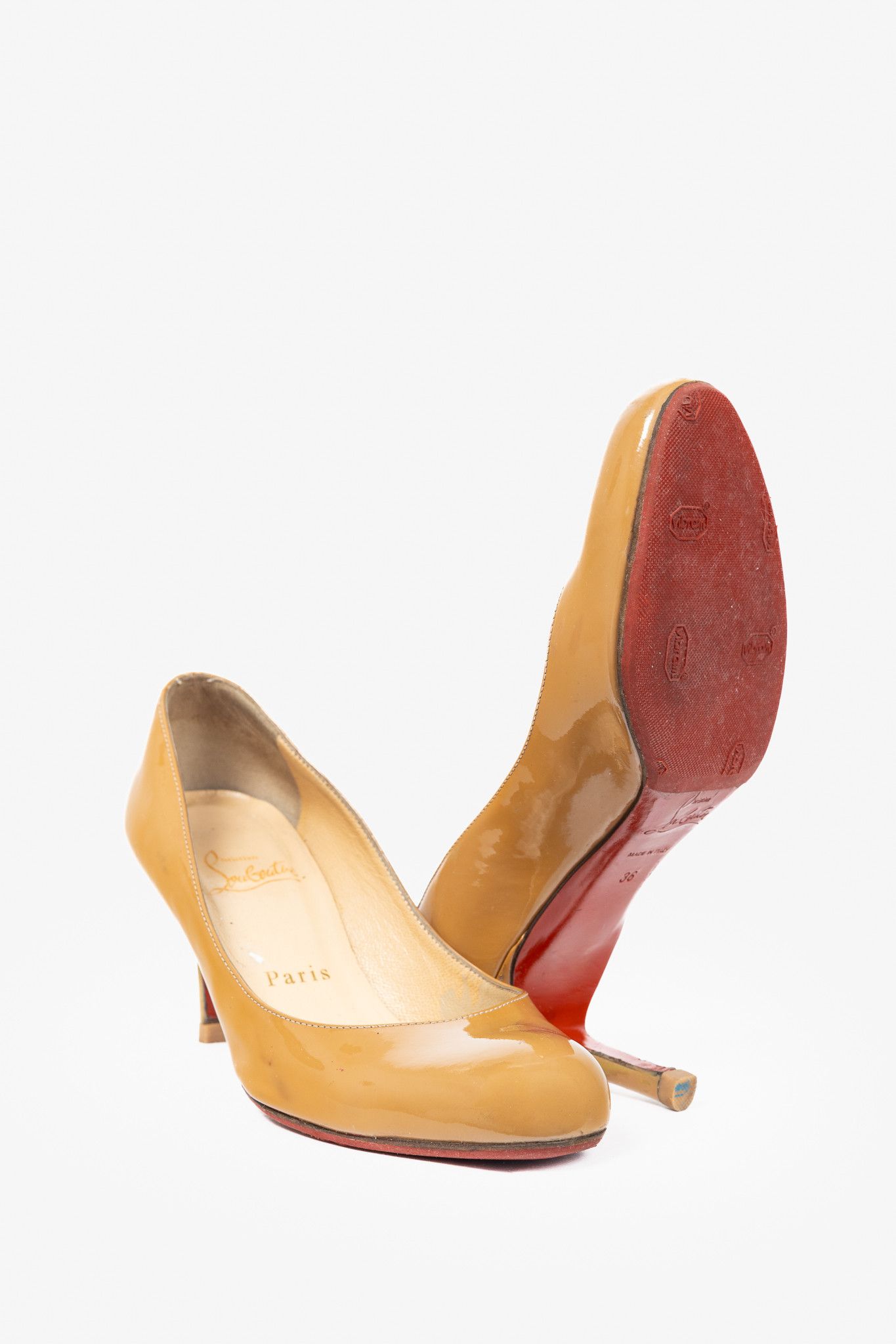 Christian Louboutin Christian Louboutin Simple 70 Camel Patent Leather Pumps Size US 5.5 / IT 35.5 - 4 Thumbnail