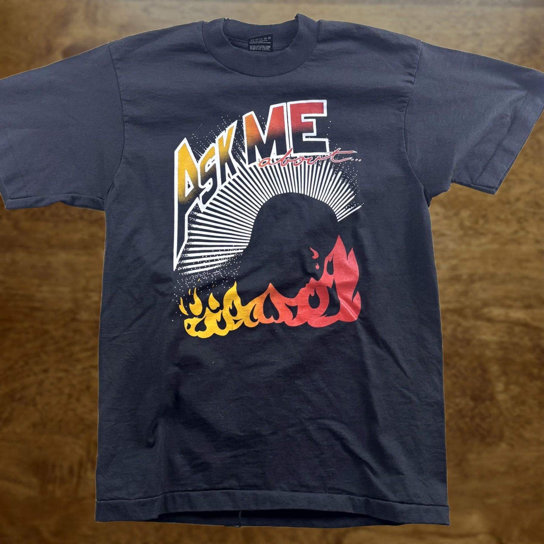 Fruit Of The Loom VINTAGE Fruit Of The Loom Mens Medium Black Ask Me Flames Single Stitch Tee Size US M / EU 48-50 / 2 - 1 Thumbnail
