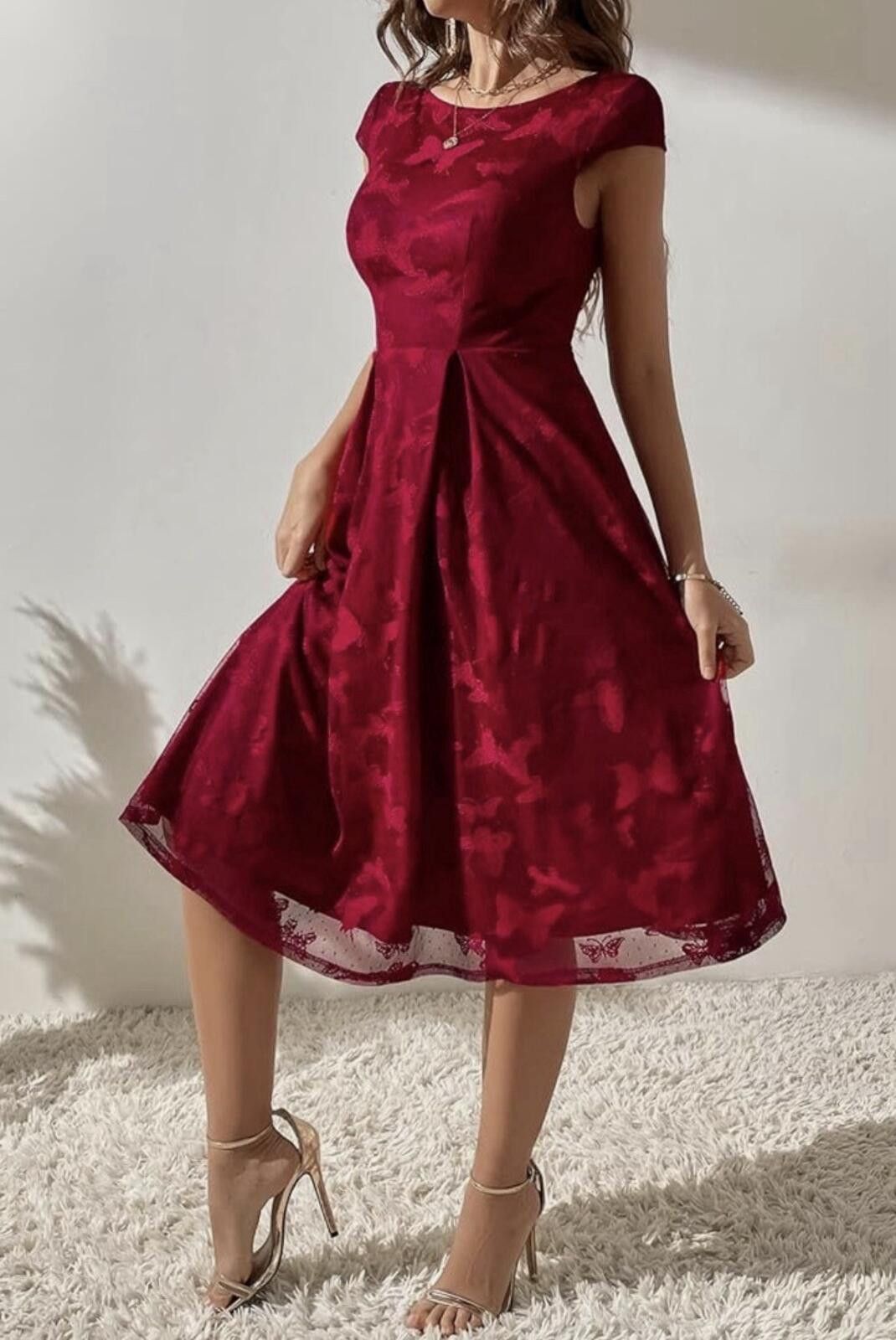 The Unbranded Brand Women Cap Sleeve Boat Neck Flared Hem HighWaist A LineDress Size L / US 10 / IT 46 - 3 Thumbnail