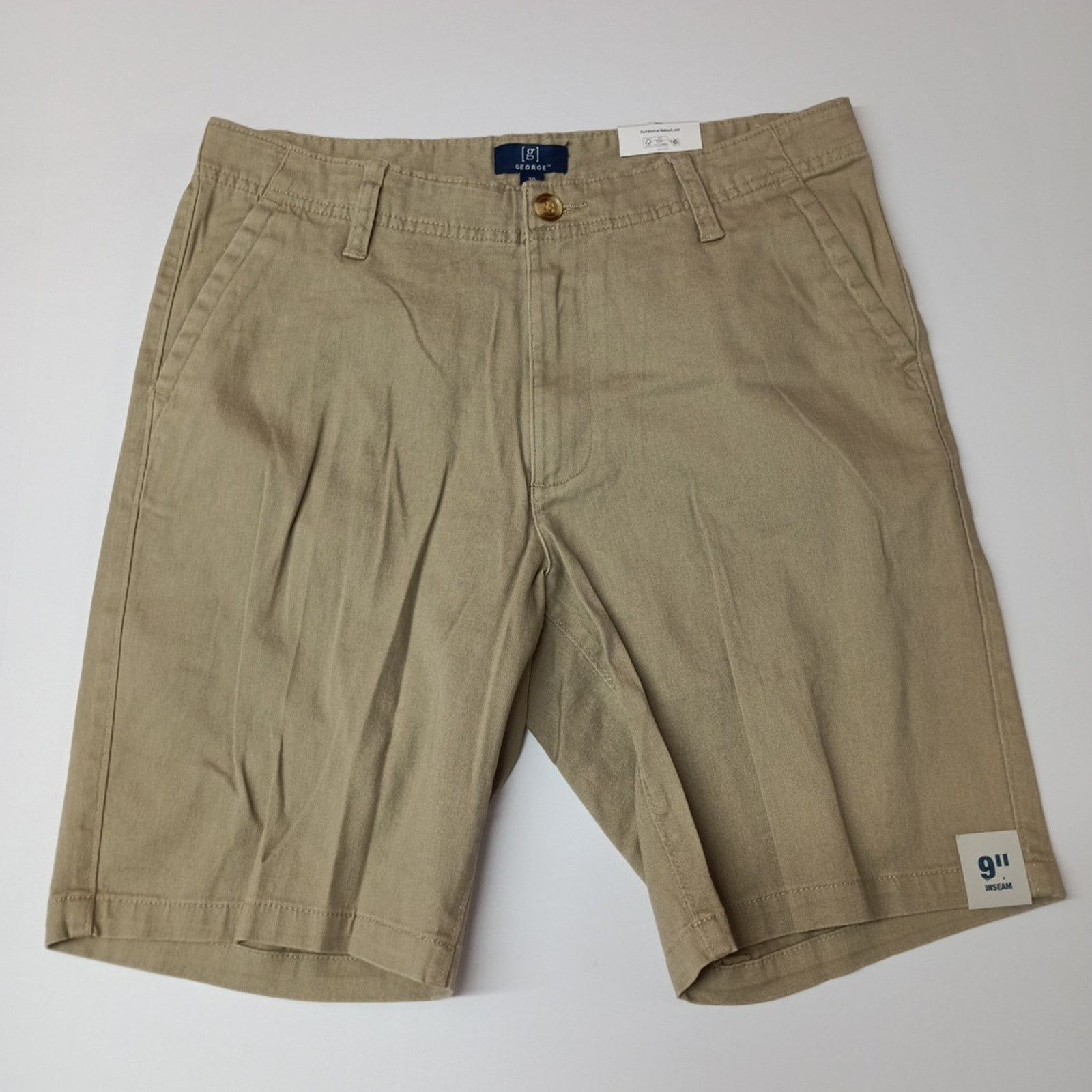 George George Twill Shorts Men's Size 30 Beige Flat Front 9" Inseam Size US 30 / EU 46 - 1 Thumbnail